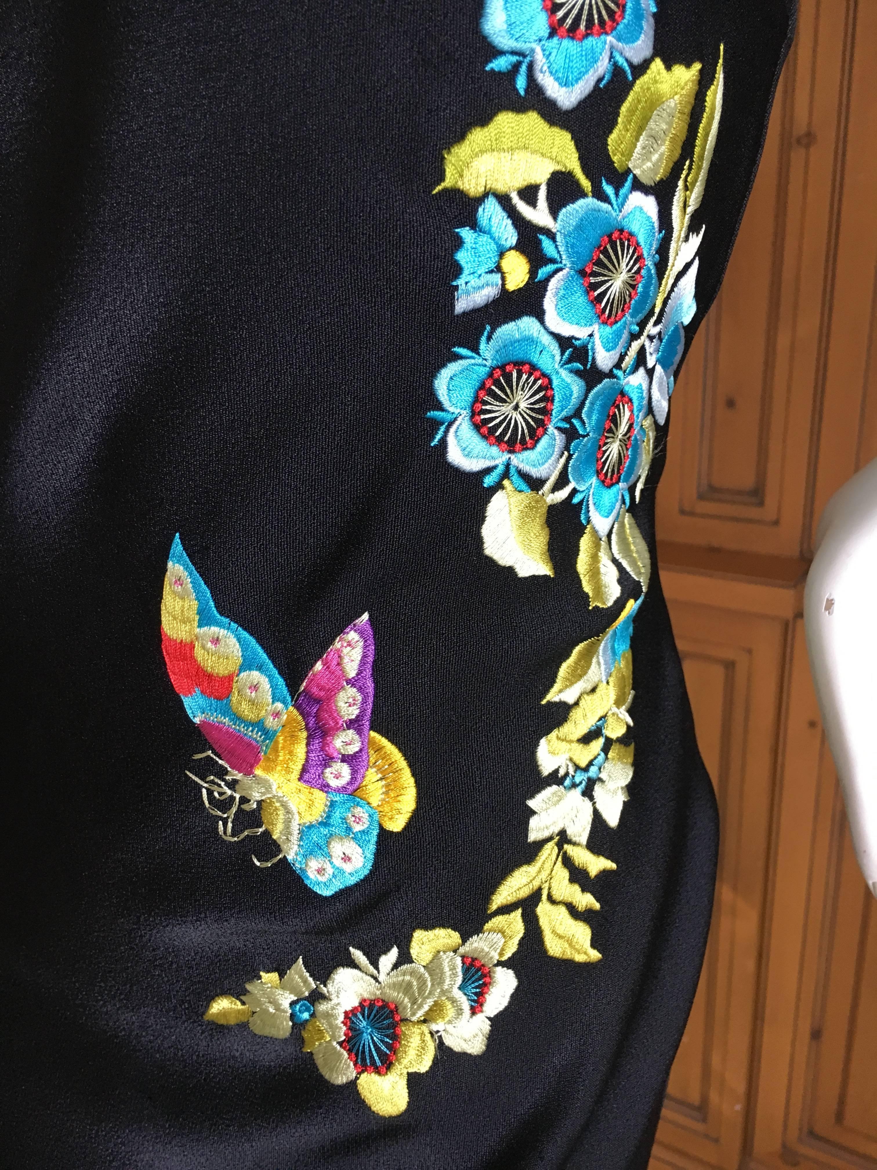 Women's John Galliano Butterfly Embroidered Bias Cut Black Dress