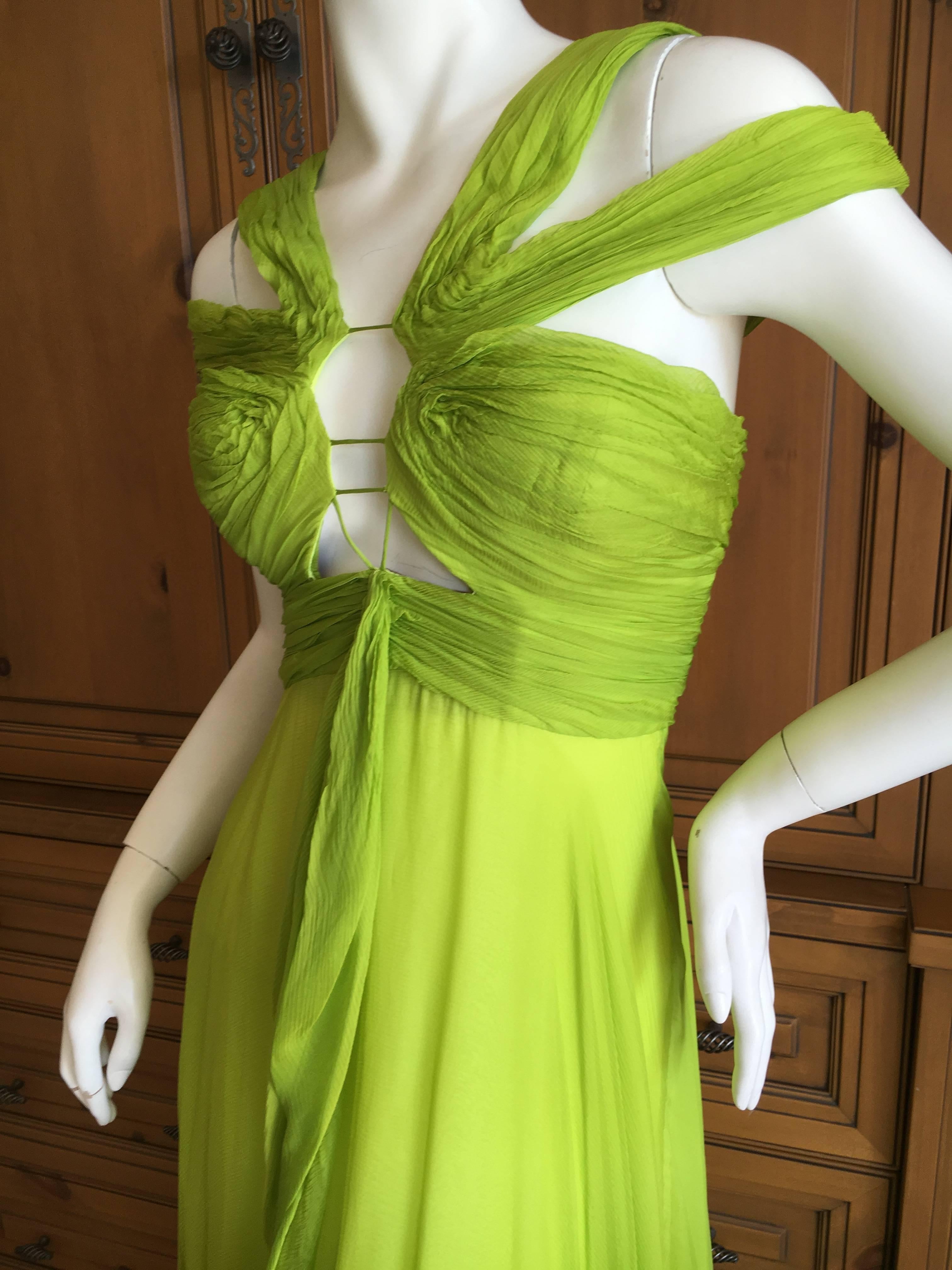 Women's Ungaro by Peter Dundas Neon Green Silk Chiffon Evening Dress For Sale