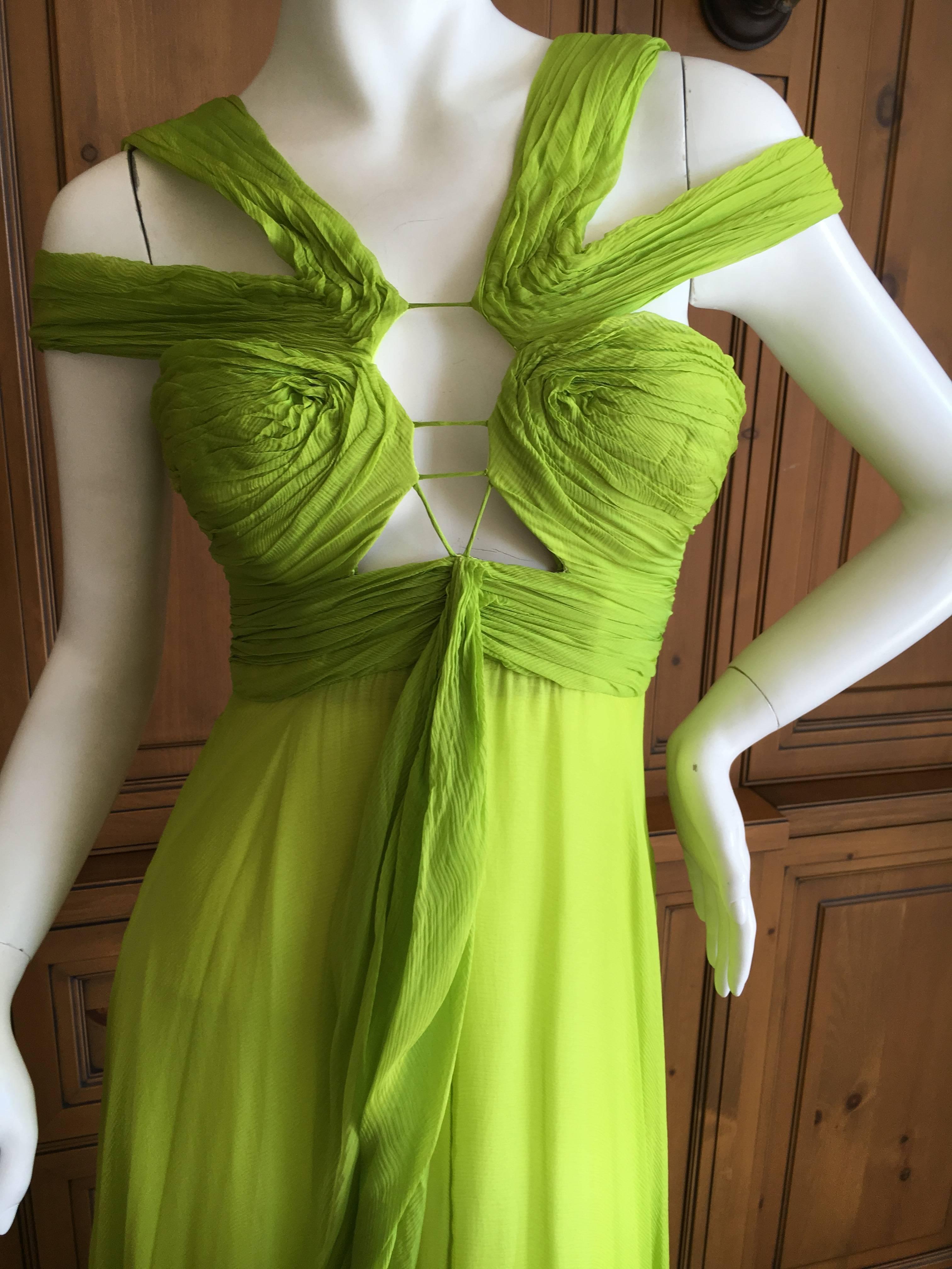 Ungaro by Peter Dundas Neon Green Silk Chiffon Evening Dress In Excellent Condition For Sale In Cloverdale, CA