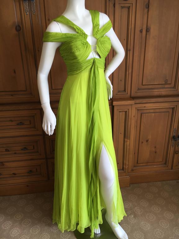 Ungaro by Peter Dundas Neon Green Silk Chiffon Evening Dress For Sale ...