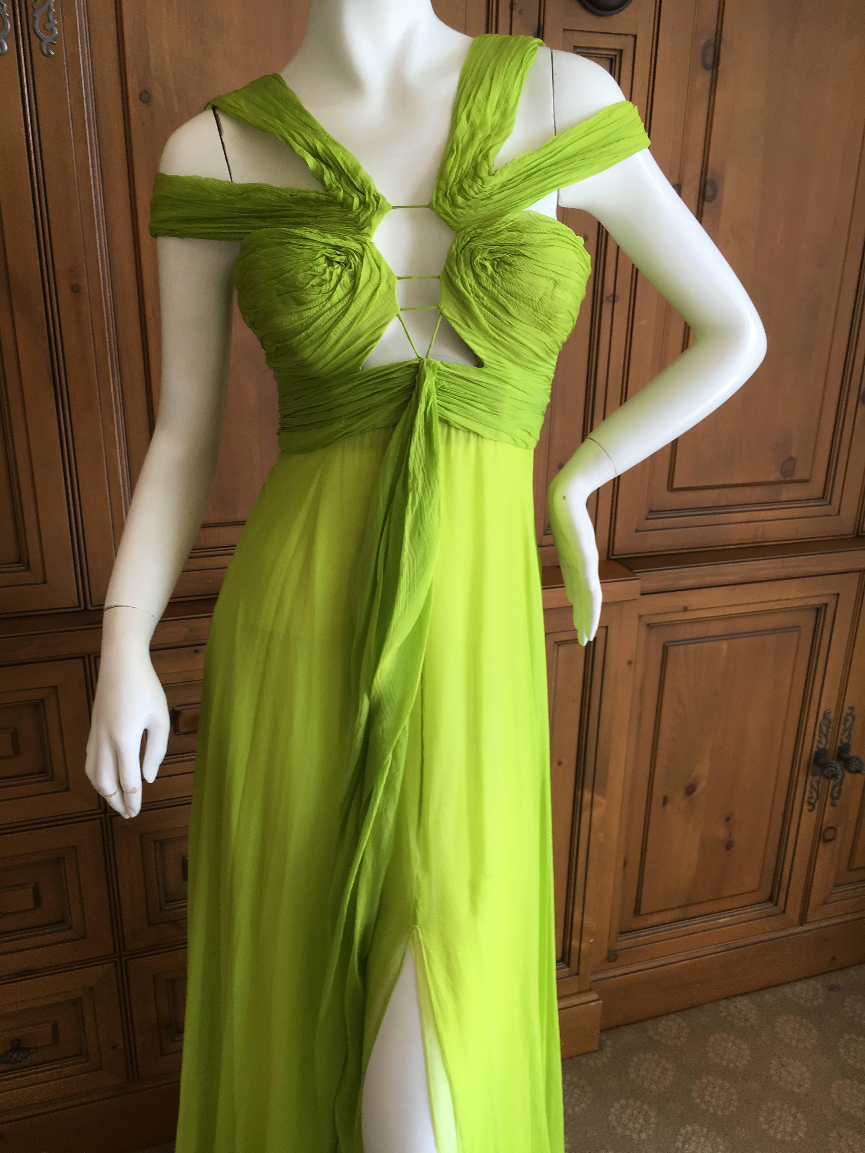 Ungaro by Peter Dundas Neon Green Silk Chiffon Evening Dress For Sale 2