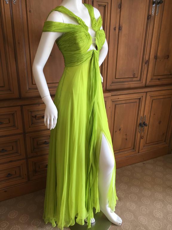 Ungaro by Peter Dundas Neon Green Silk Chiffon Evening Dress For Sale ...