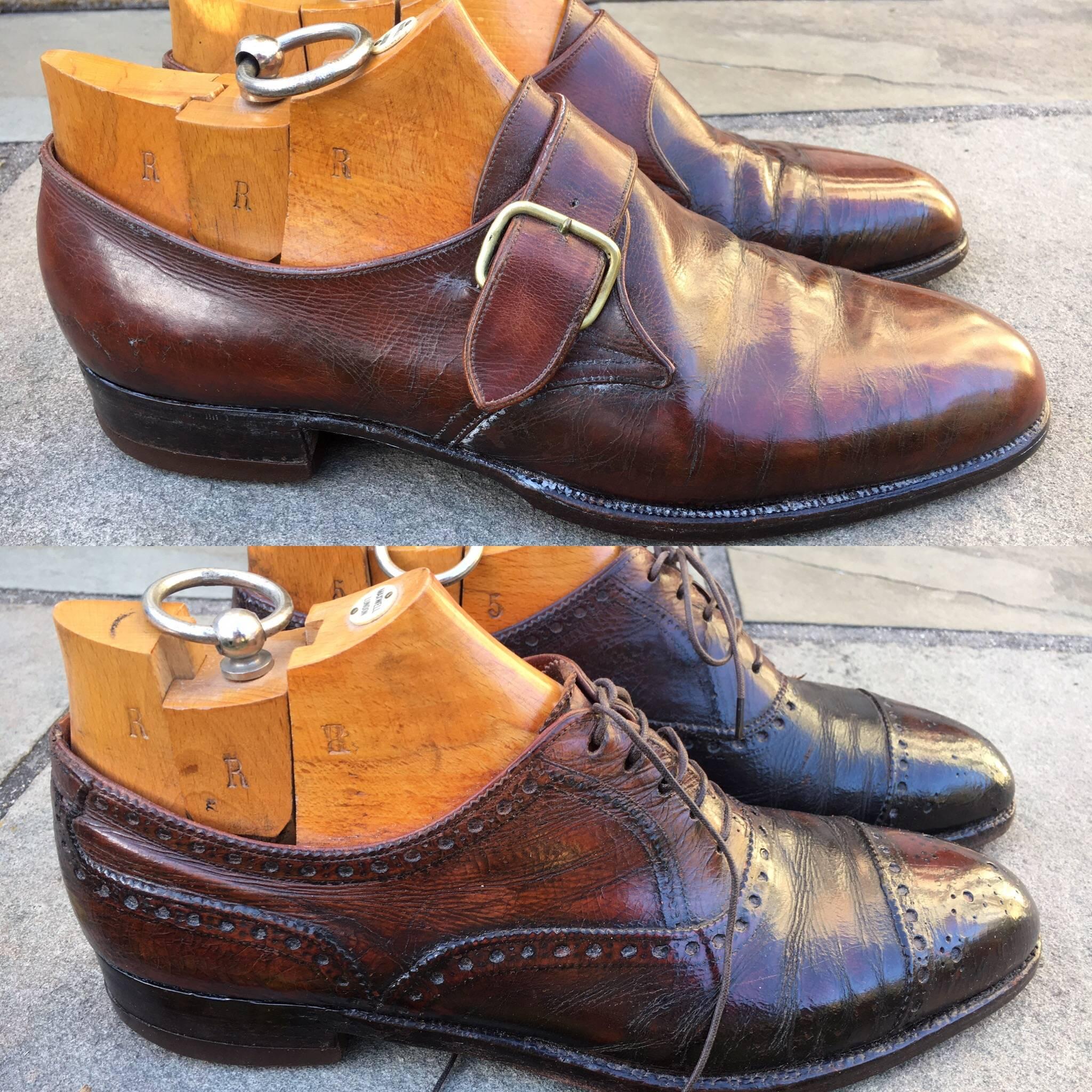 Hand crafted in Paris for a French count, this collection of 12 pair of shoes includes brogues, monk straps and saddle shoes.
Henry Maxwell has been hand crafting men's shoes since 1750, and opened a branch in paris in the late 1800's.
This
