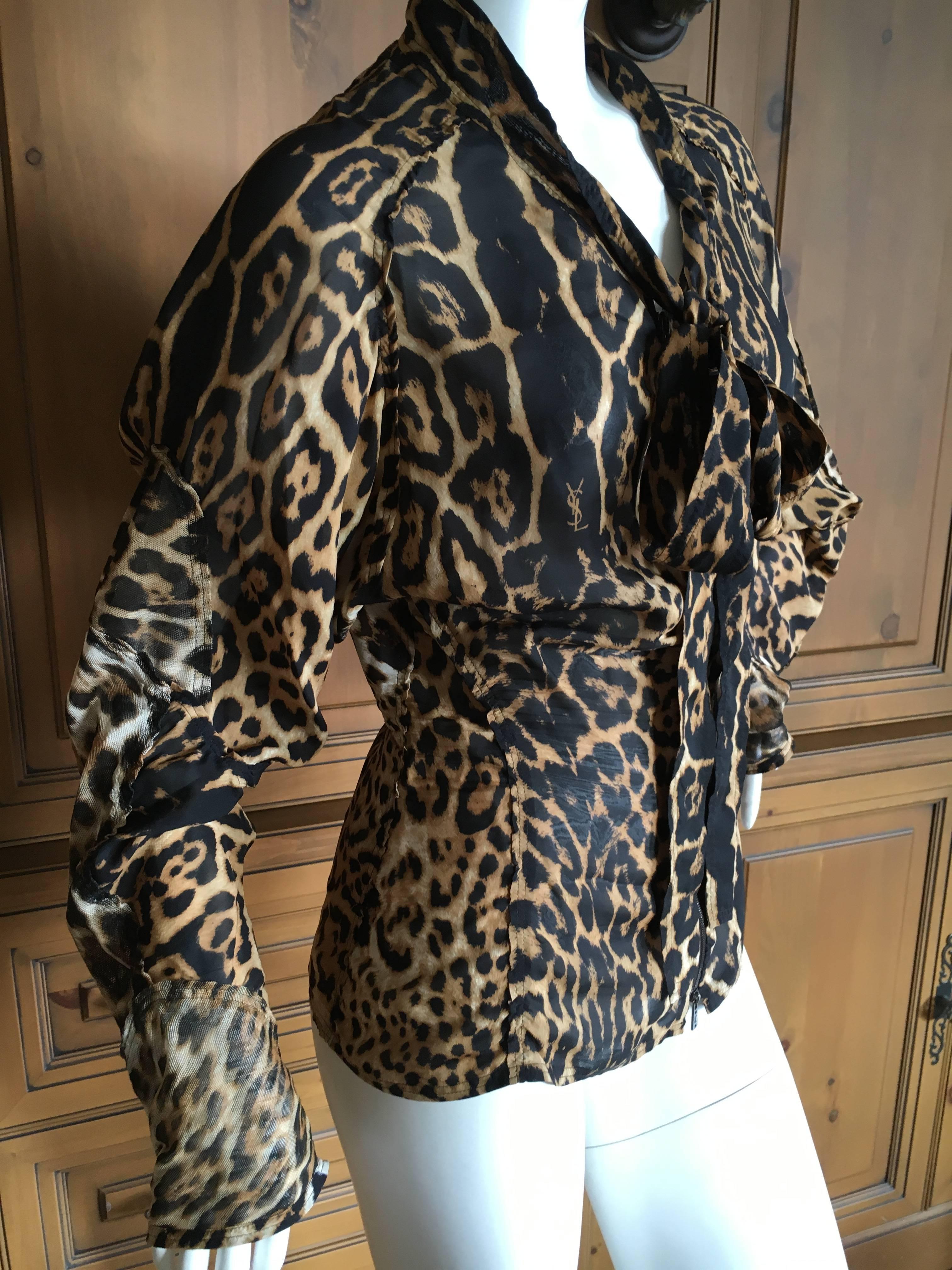 Black Yves Saint Laurent Silk Leopard Print Top by Tom Ford