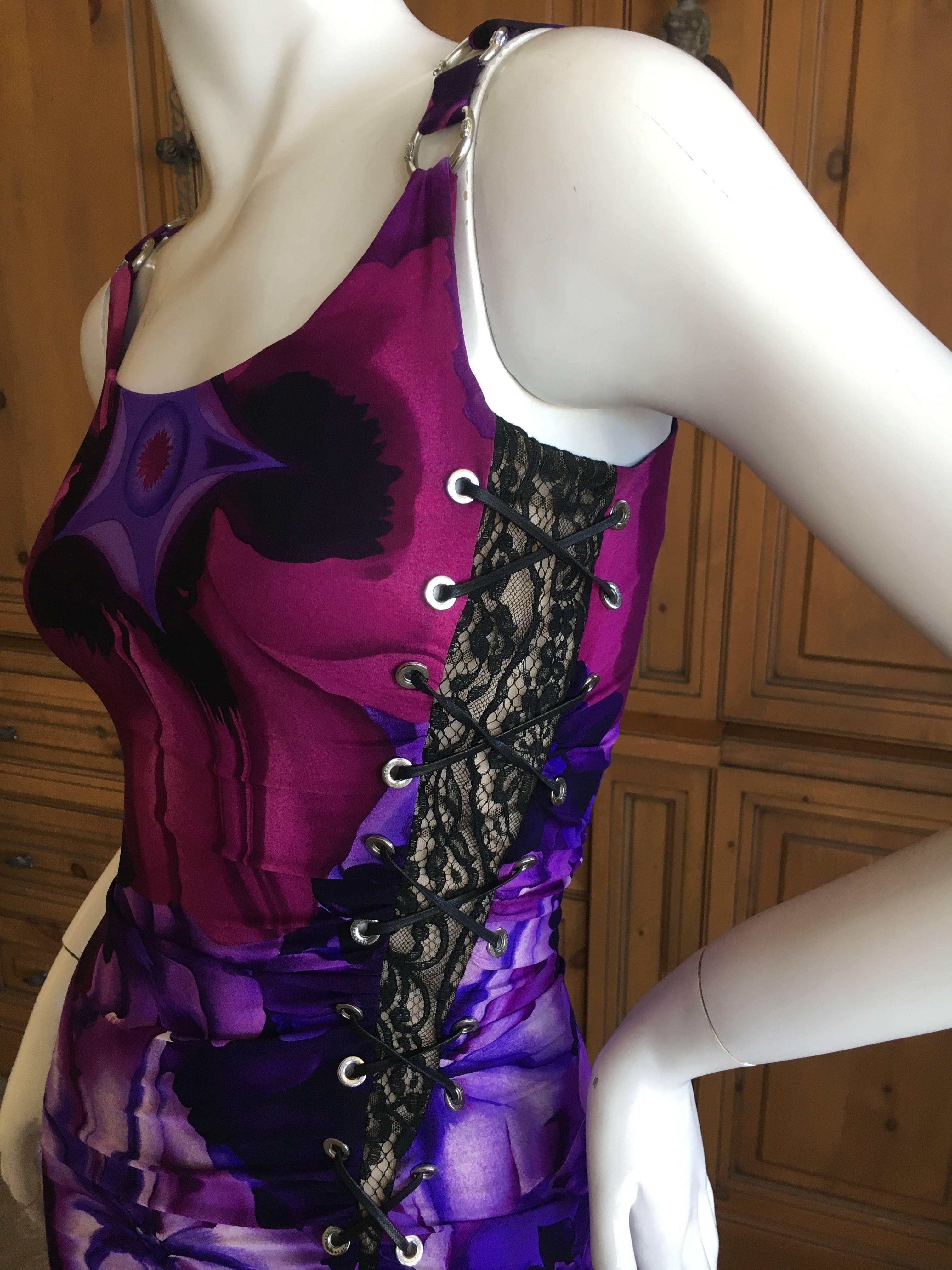 Women's Versace Floral Dress with Lace Insert and Corset Lacing