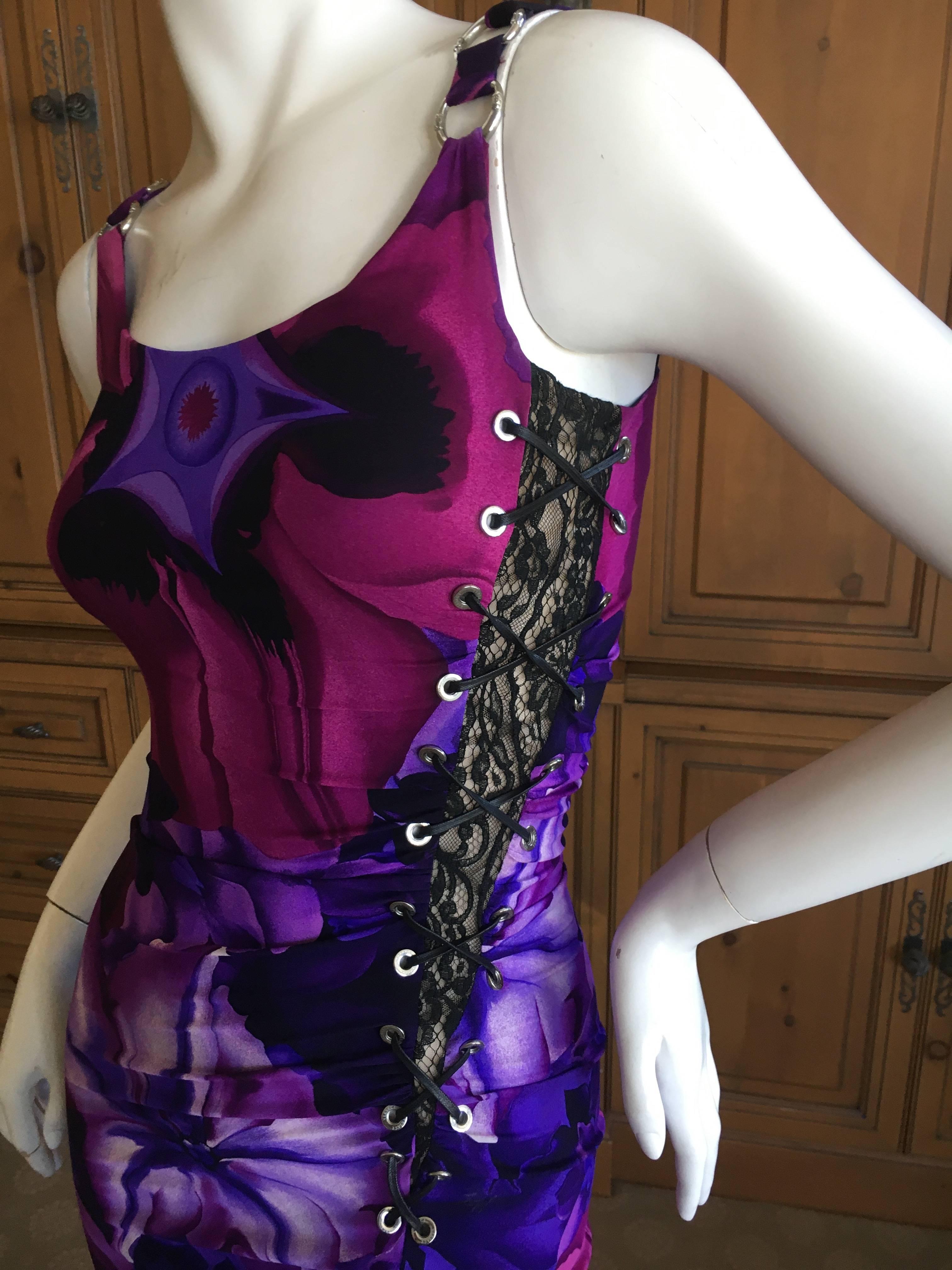 Versace Floral Dress with Lace Insert and Corset Lacing 2