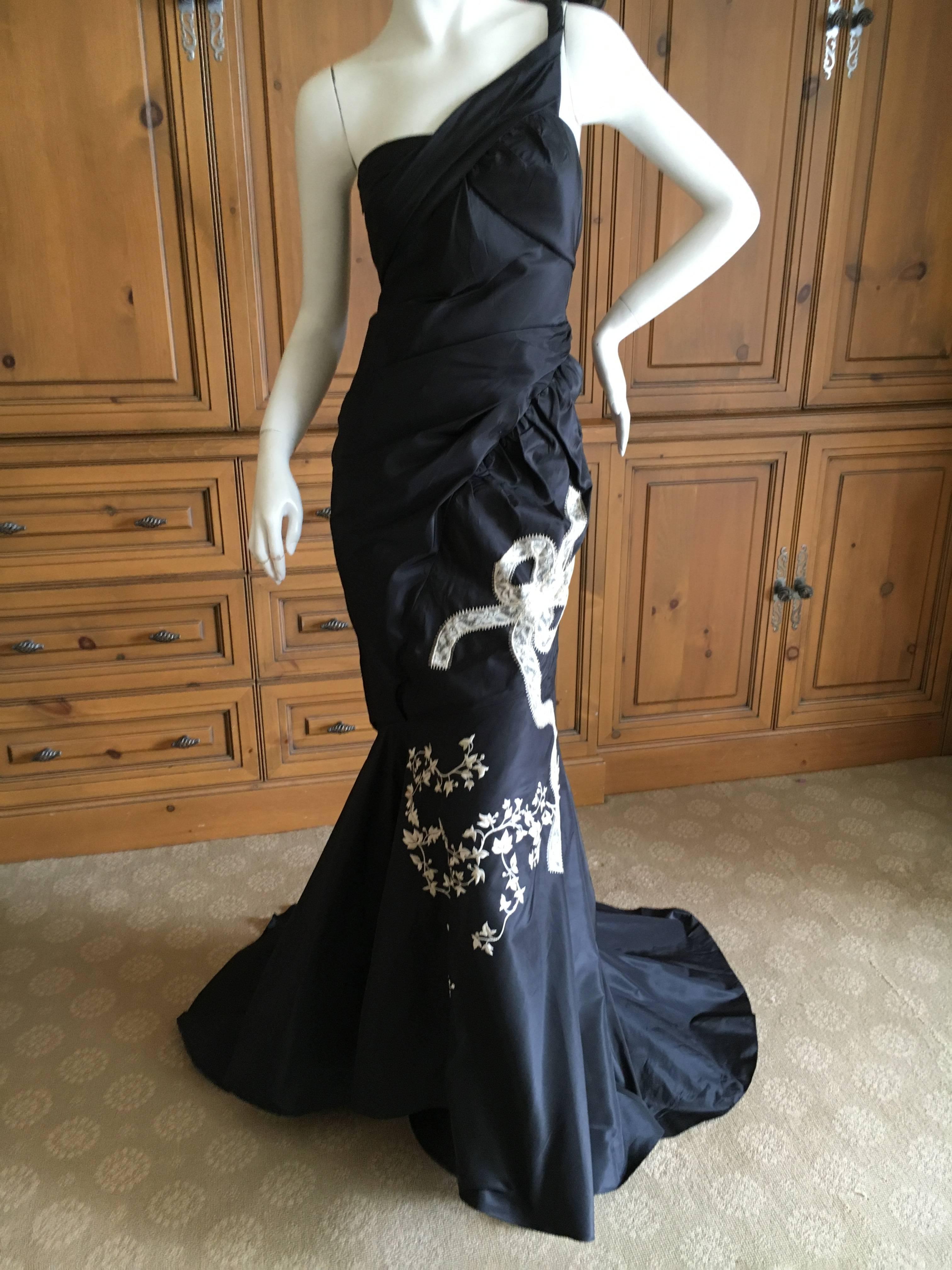 John Galliano One Shoulder Evening Dress with Train For Sale 3
