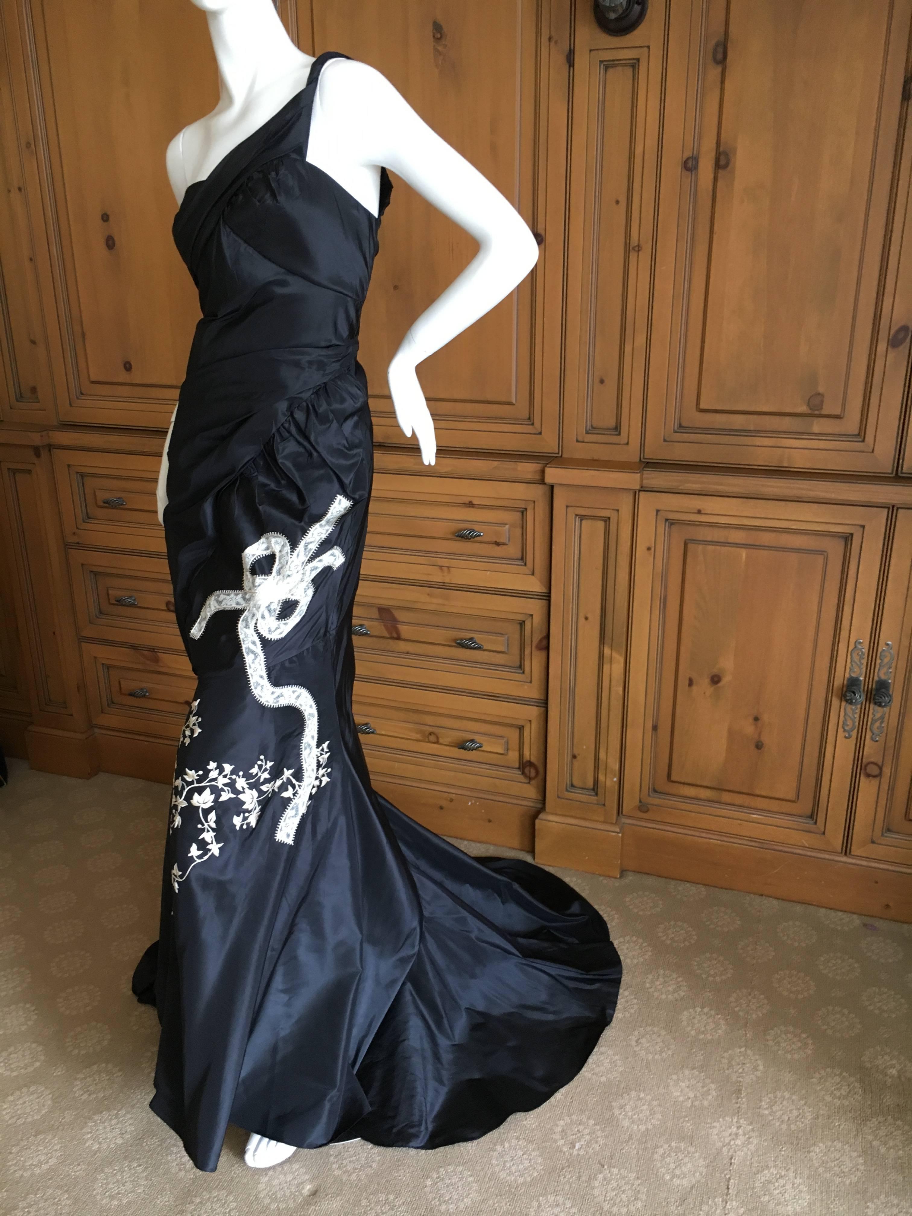 John Galliano One Shoulder Evening Dress with Train In Excellent Condition For Sale In Cloverdale, CA