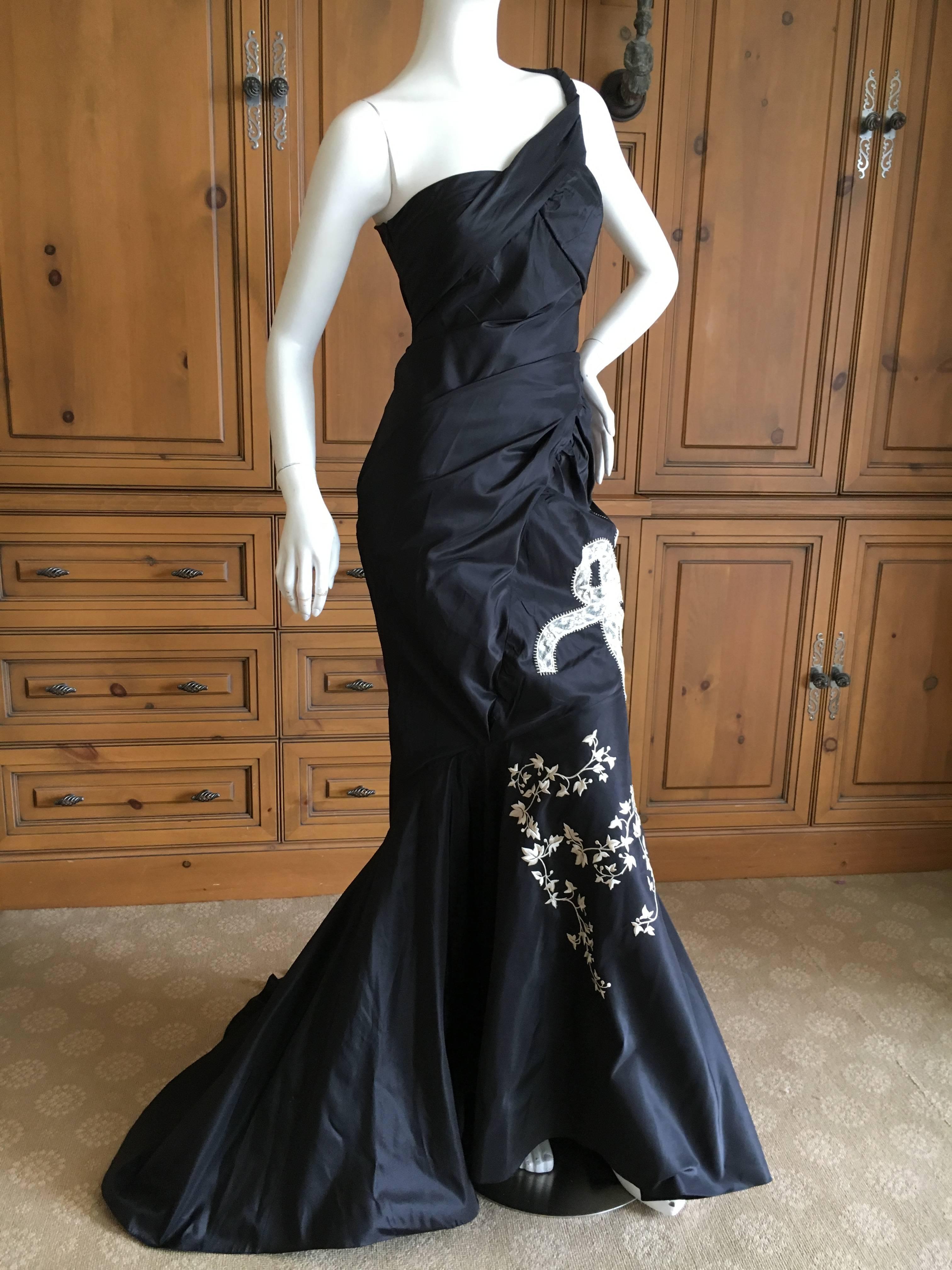John Galliano One Shoulder Evening Dress with Train For Sale 4