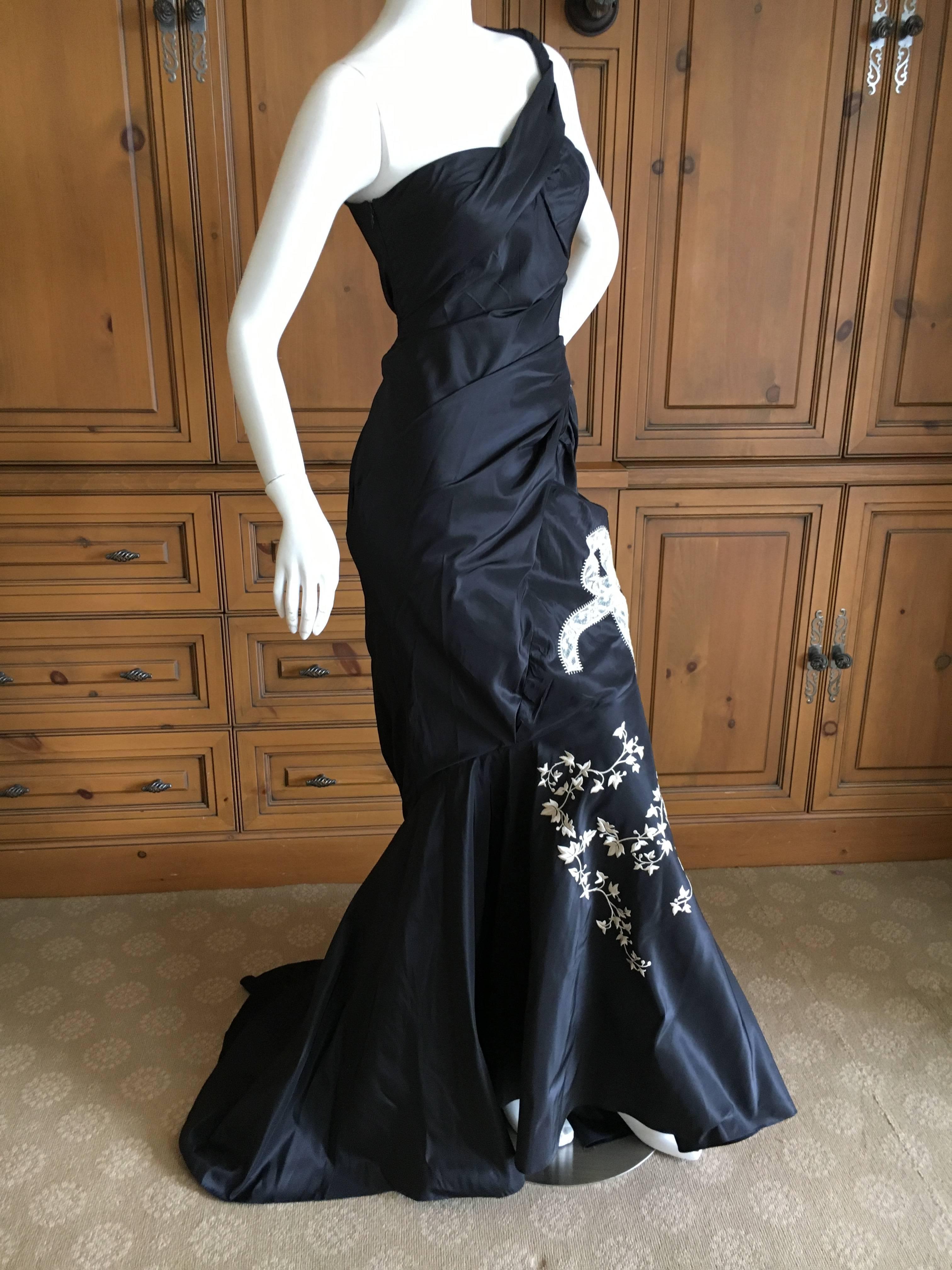 John Galliano One Shoulder Evening Dress with Train For Sale 2