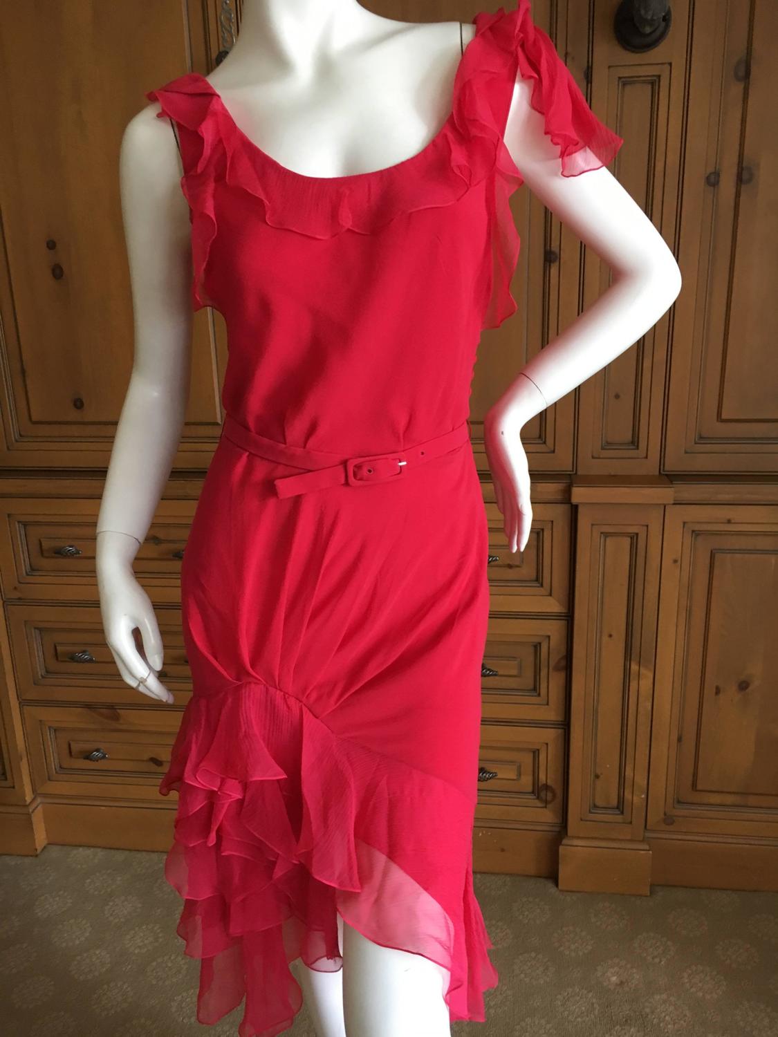 John Galliano Romantic Silk Chiffon Ruffle Dress with Belt For Sale at ...