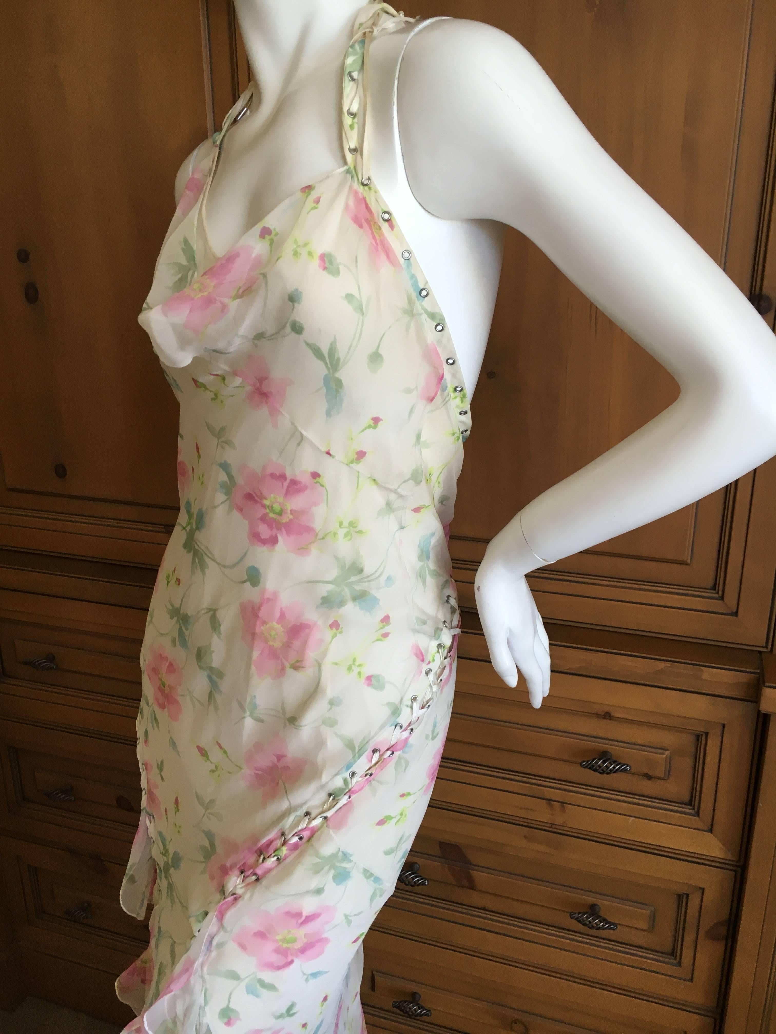 Dior by Galliano Sweet Ruffled Silk Floral Dress with Corset Lace Details.
SIze 40