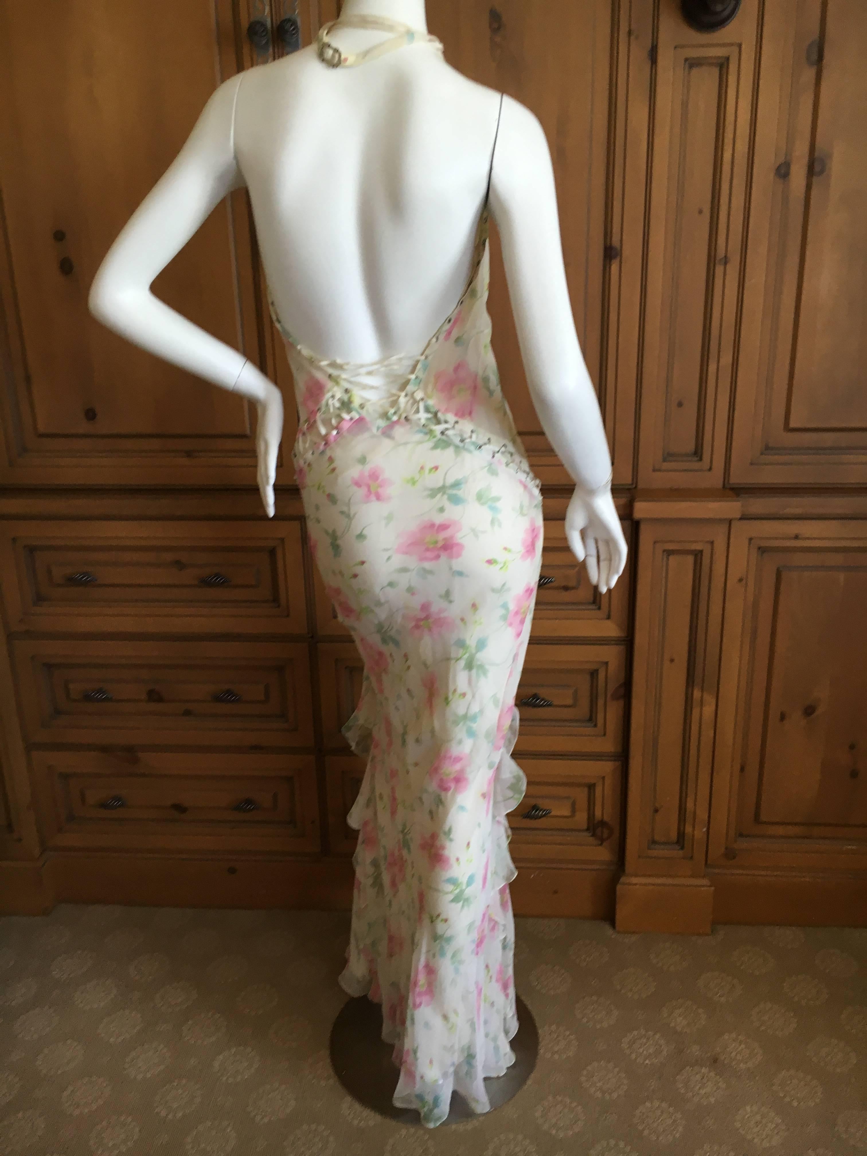 Dior by Galliano Sweet Ruffled Silk Floral Dress with Corset Lace Details 4