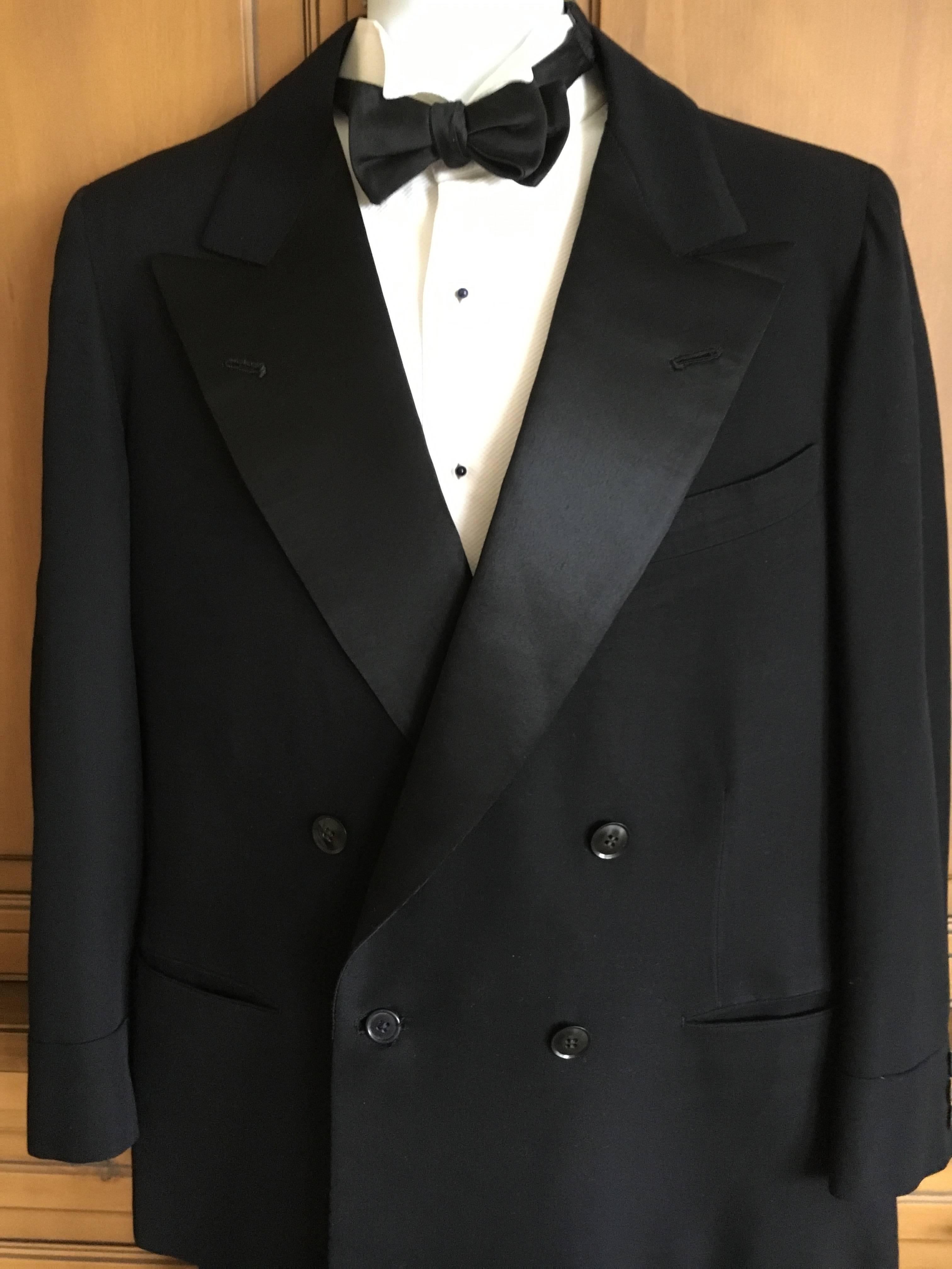 1936 Gentleman's Peak Satin Lapel Tuxedo from Society Tailor F.L. Dunne & Co. NY In Excellent Condition For Sale In Cloverdale, CA