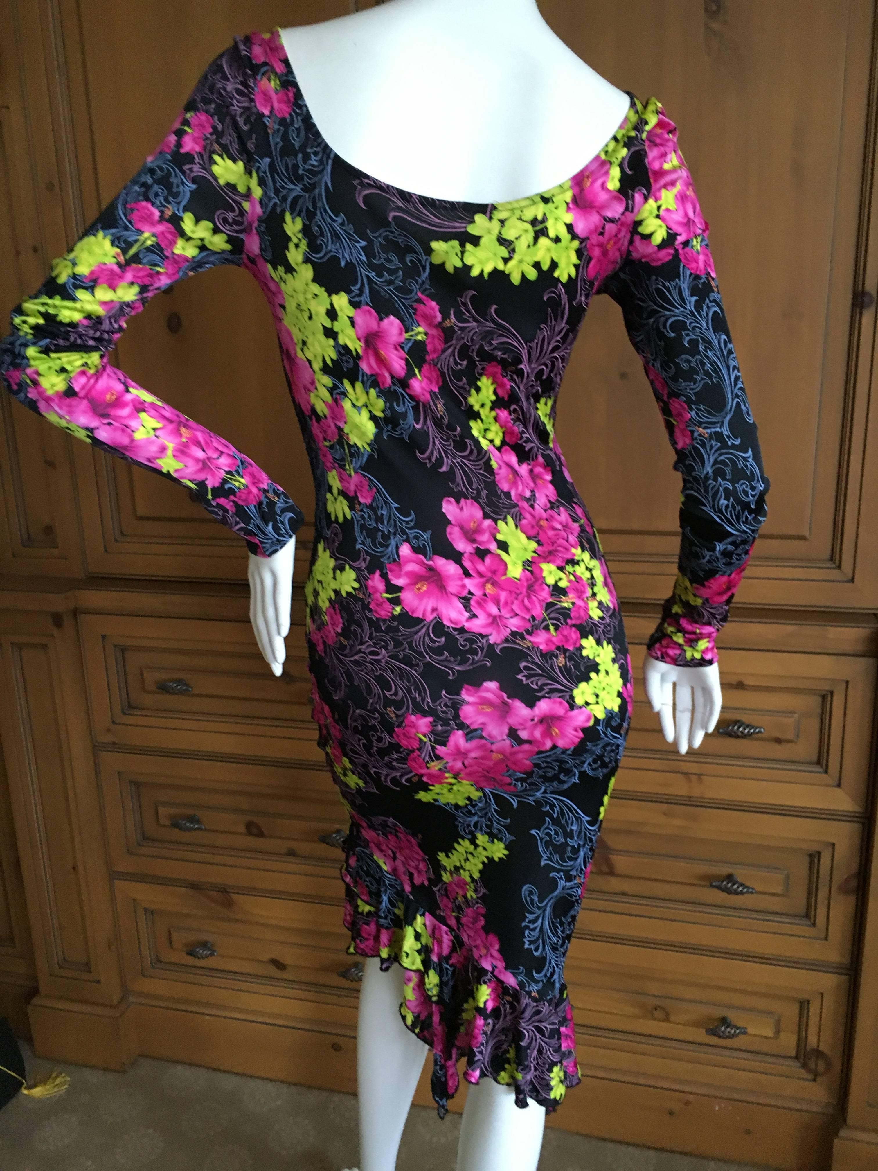 Vintage Versace Jeans Couture Tropical Floral Dress  XS In Excellent Condition For Sale In Cloverdale, CA