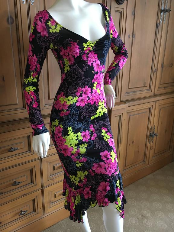 Vintage Versace Jeans Couture Tropical Floral Dress XS For Sale at 1stDibs