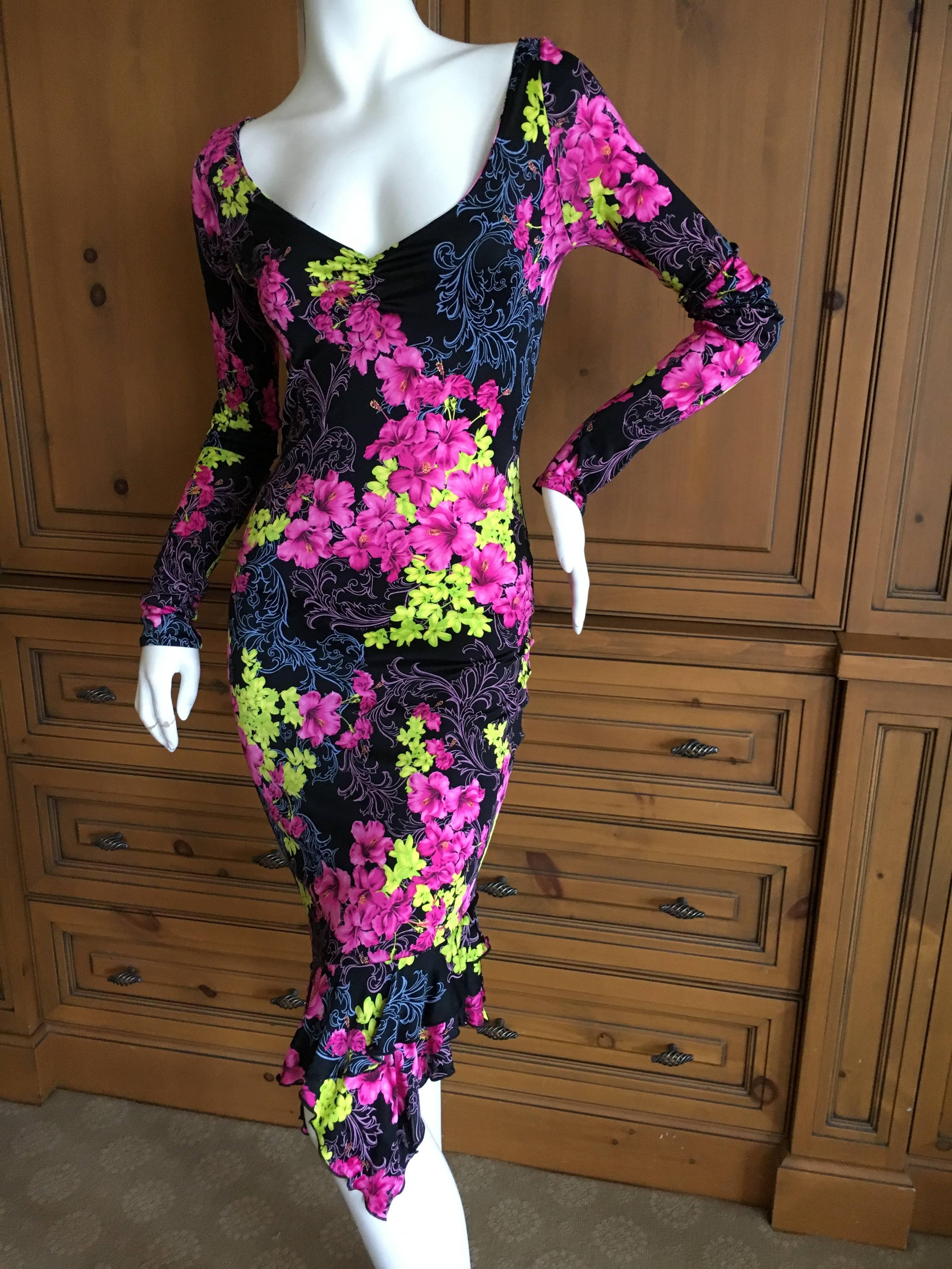 Vintage Versace Jeans Couture Tropical Floral Dress  XS For Sale 1