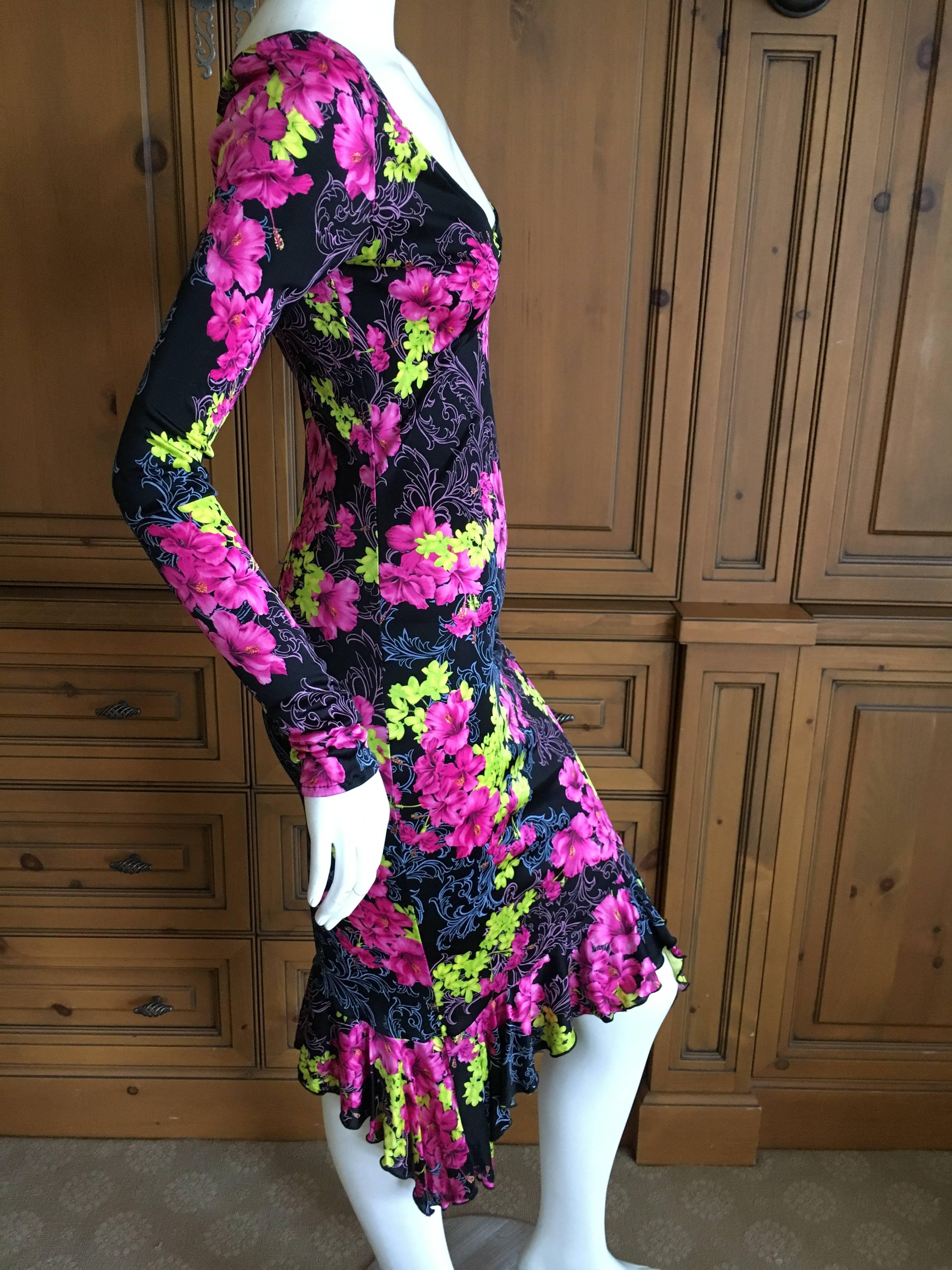 Black Vintage Versace Jeans Couture Tropical Floral Dress  XS For Sale