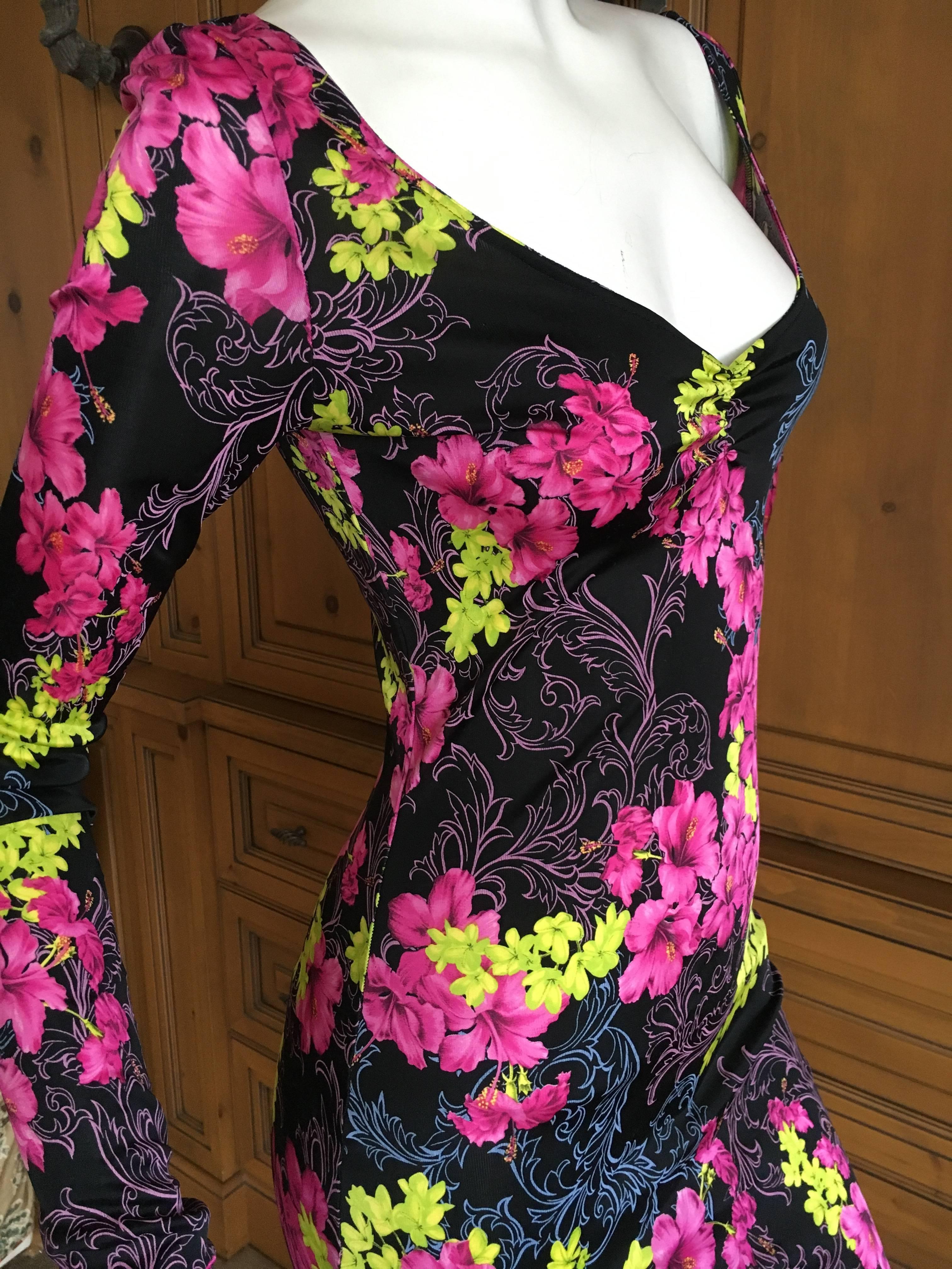 Vintage Versace Jeans Couture Tropical Floral Dress  XS For Sale 2