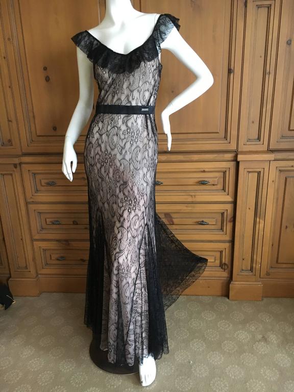 John Galliano Black Lace Gown with KickPleating on Skirt For Sale at ...