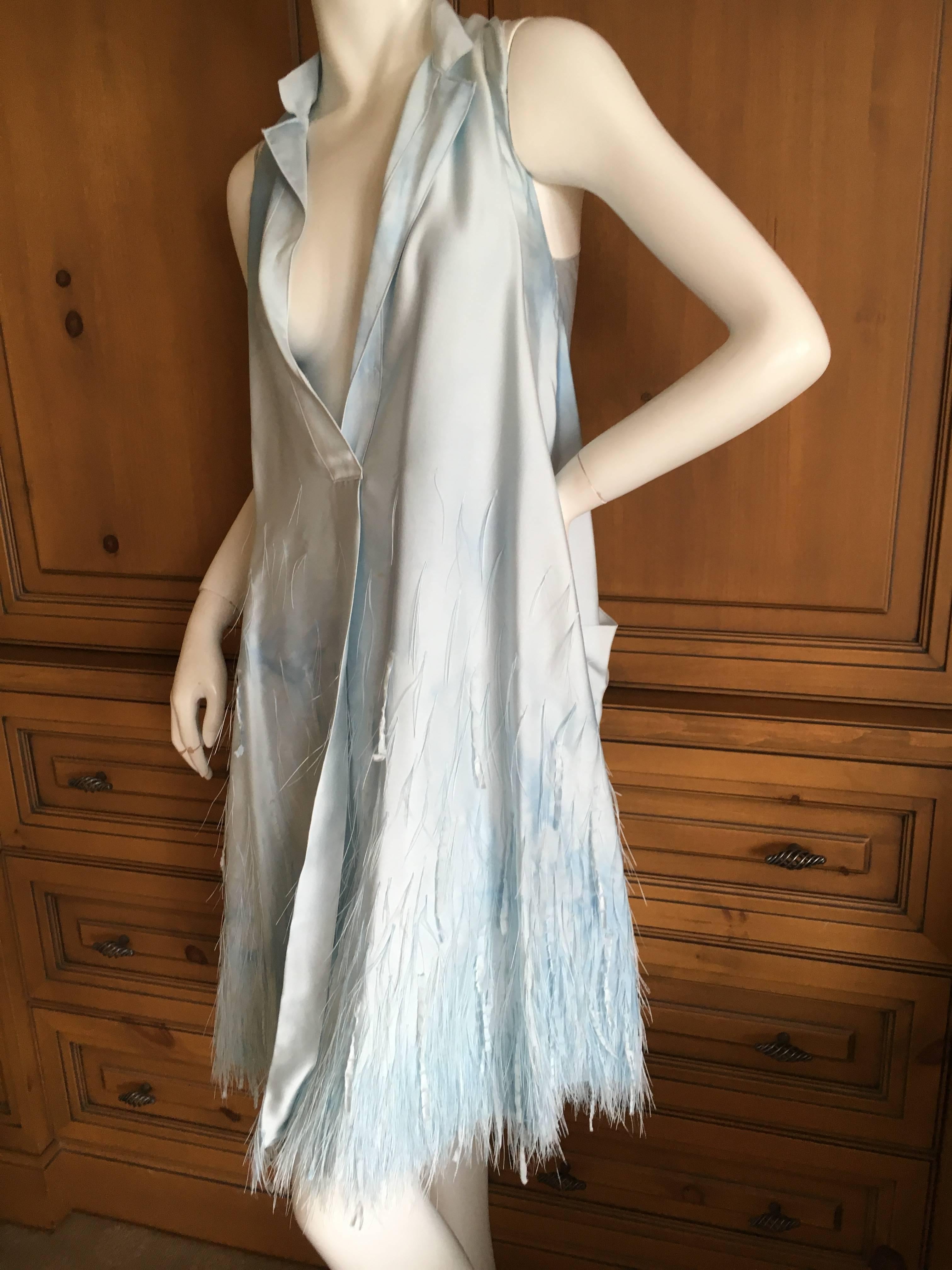 Bottega Veneta Pale Turquoise Feathered Silk Dress by Tomas Maier For Sale 2