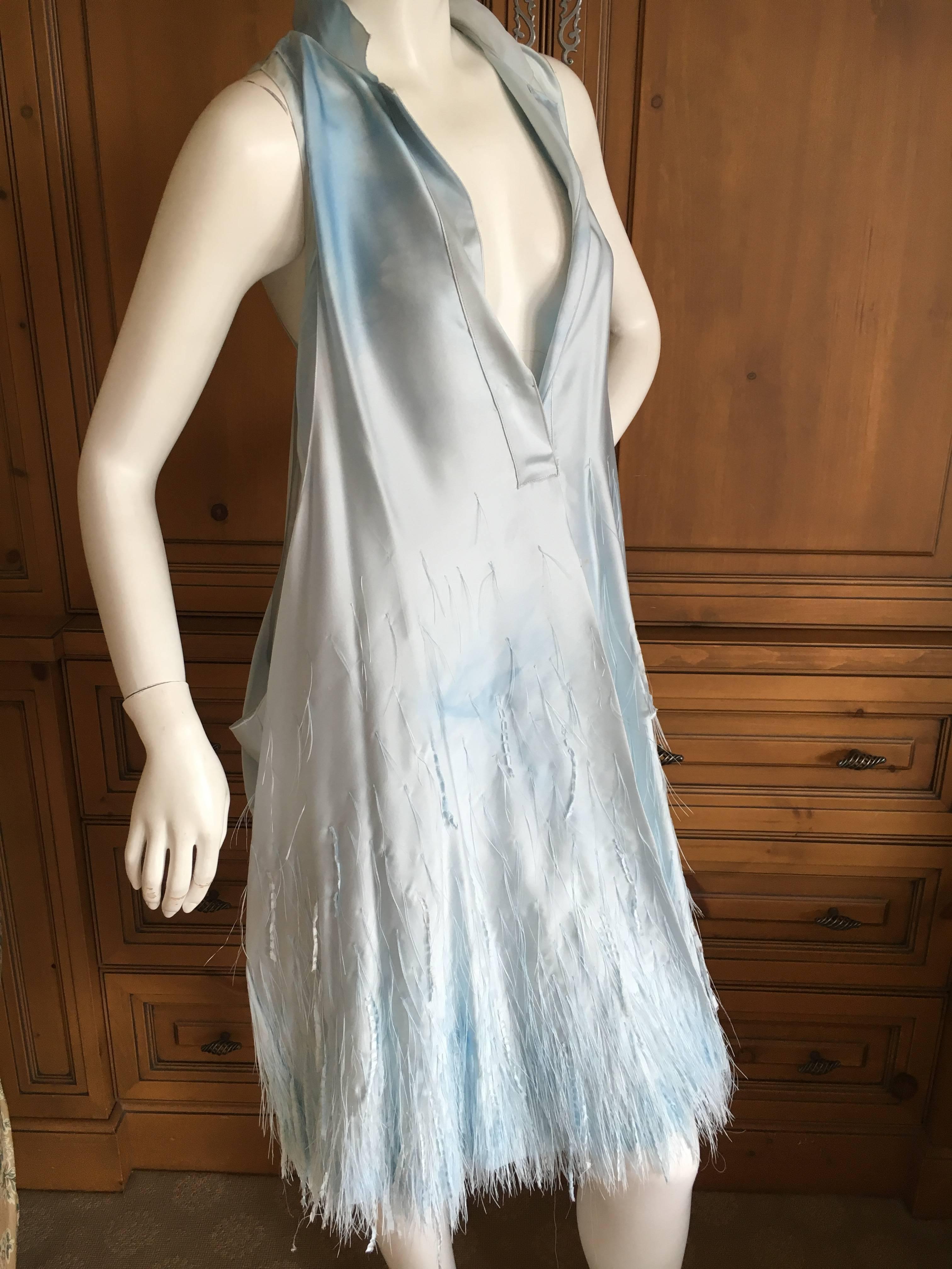 Bottega Veneta Pale Turquoise Feathered Silk Dress by Tomas Maier For Sale 4