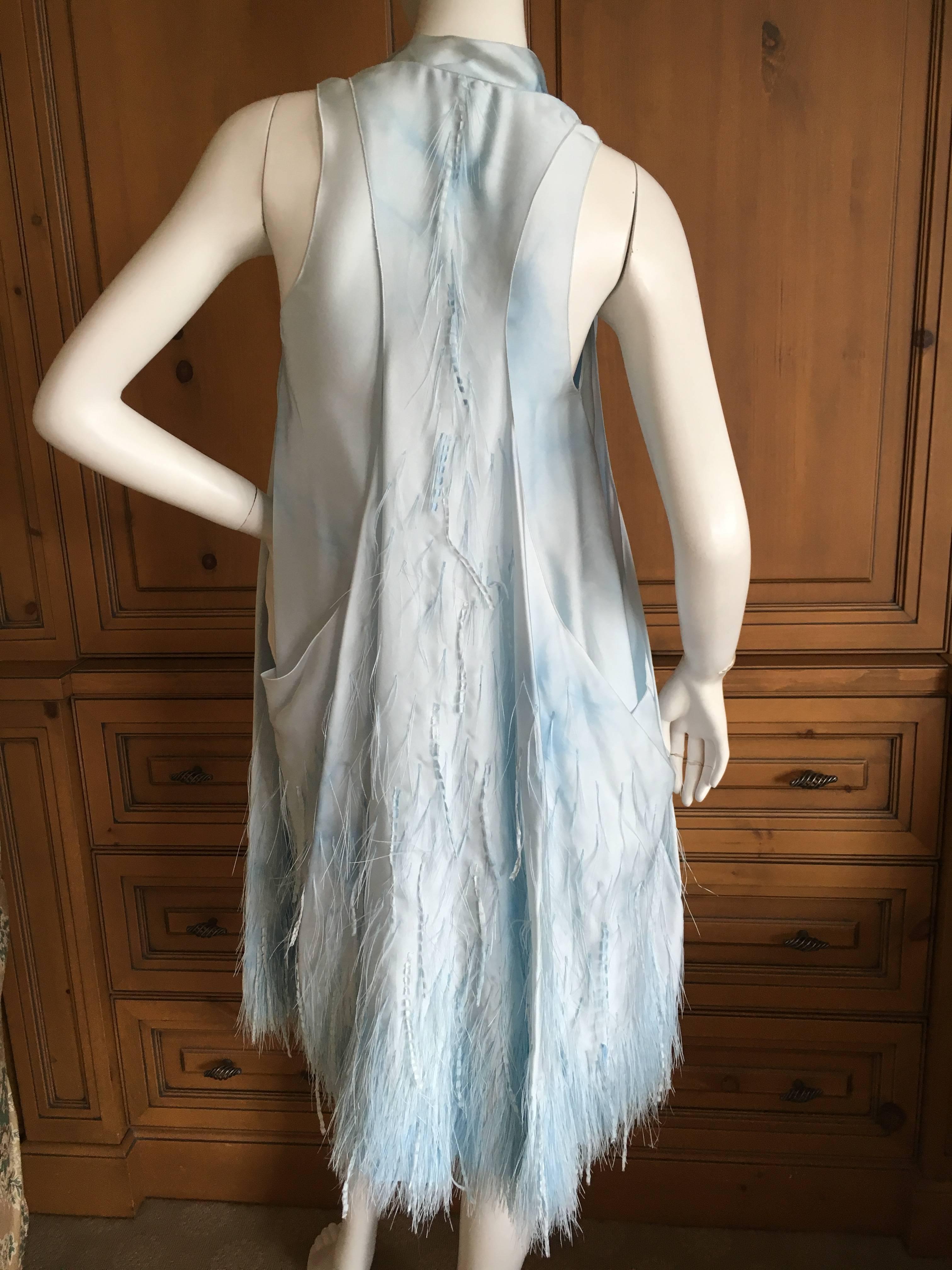 Women's Bottega Veneta Pale Turquoise Feathered Silk Dress by Tomas Maier For Sale