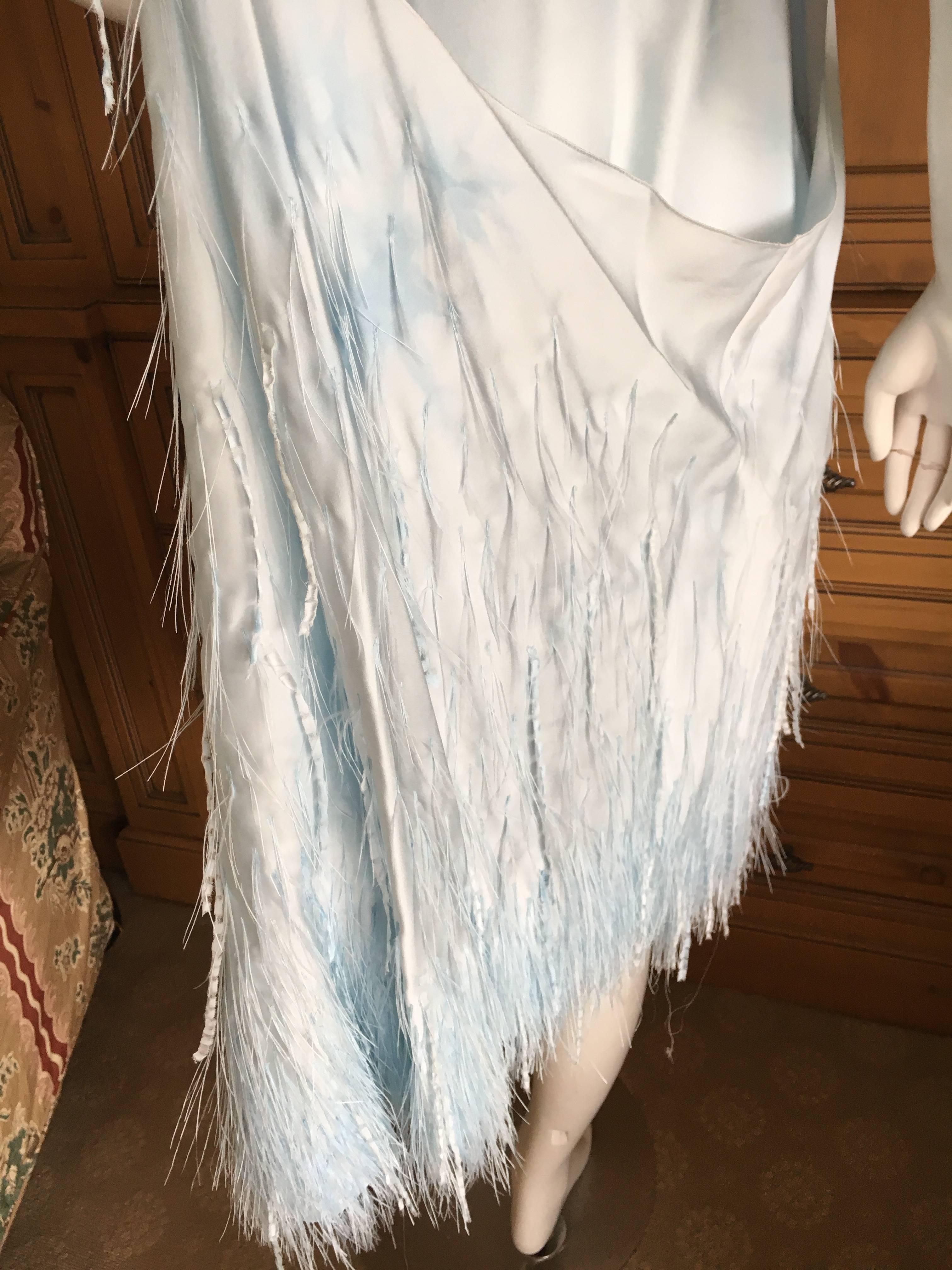 Bottega Veneta Pale Turquoise Feathered Silk Dress by Tomas Maier For Sale 1