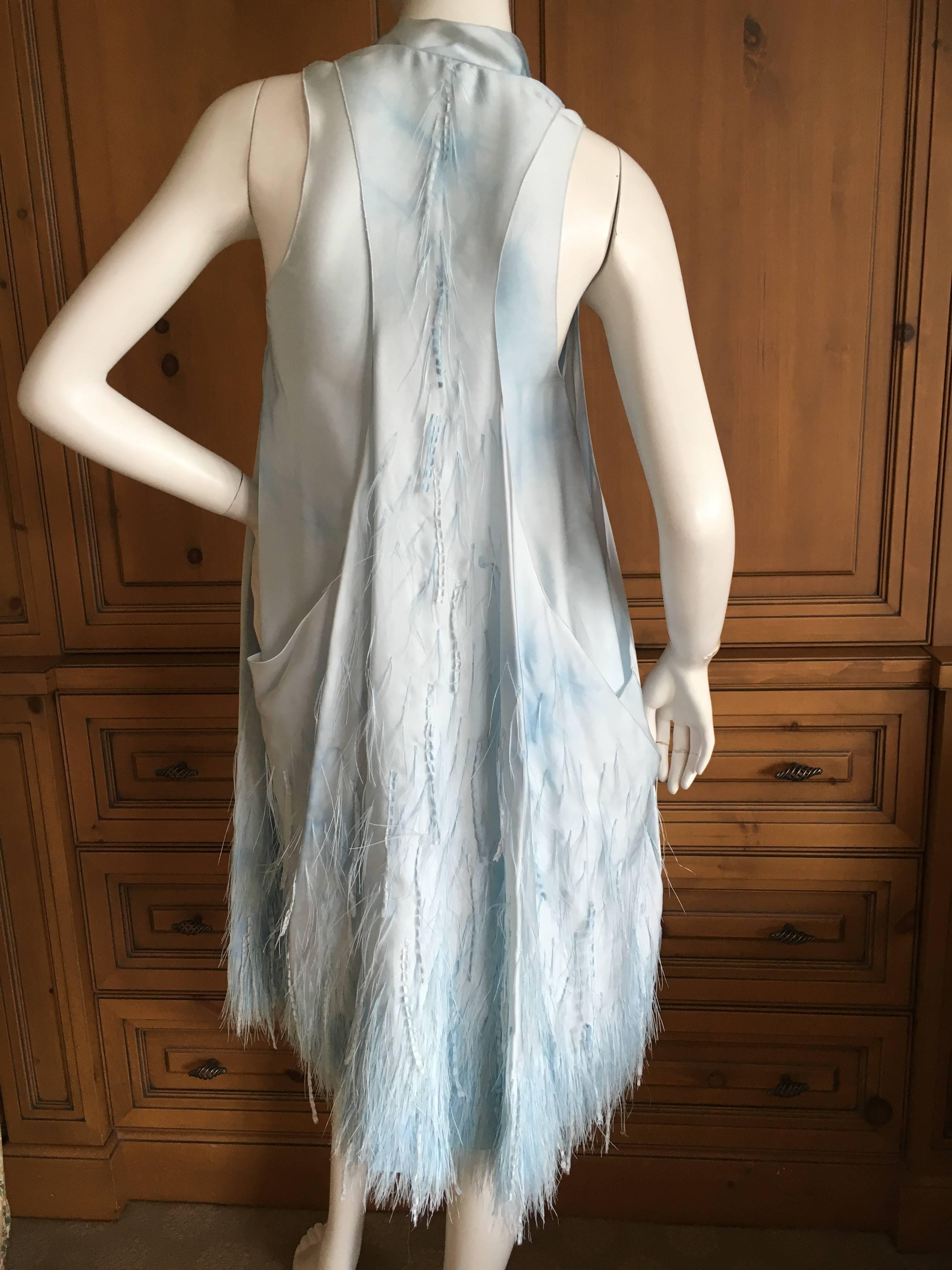 Bottega Veneta Pale Turquoise Feathered Silk Dress by Tomas Maier For Sale 3