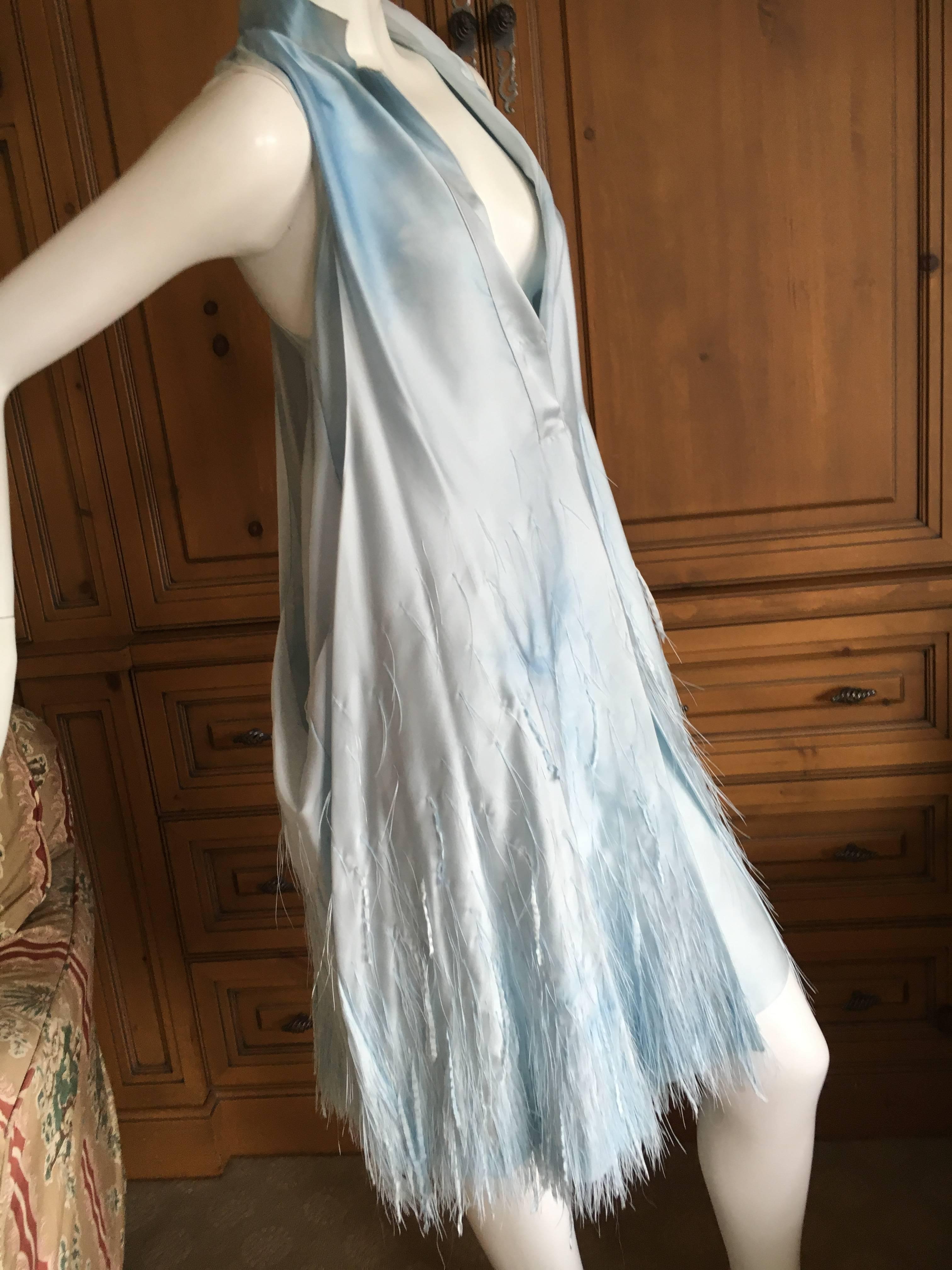 Bottega Veneta Pale Turquoise Feathered Silk Dress by Tomas Maier In Good Condition For Sale In Cloverdale, CA