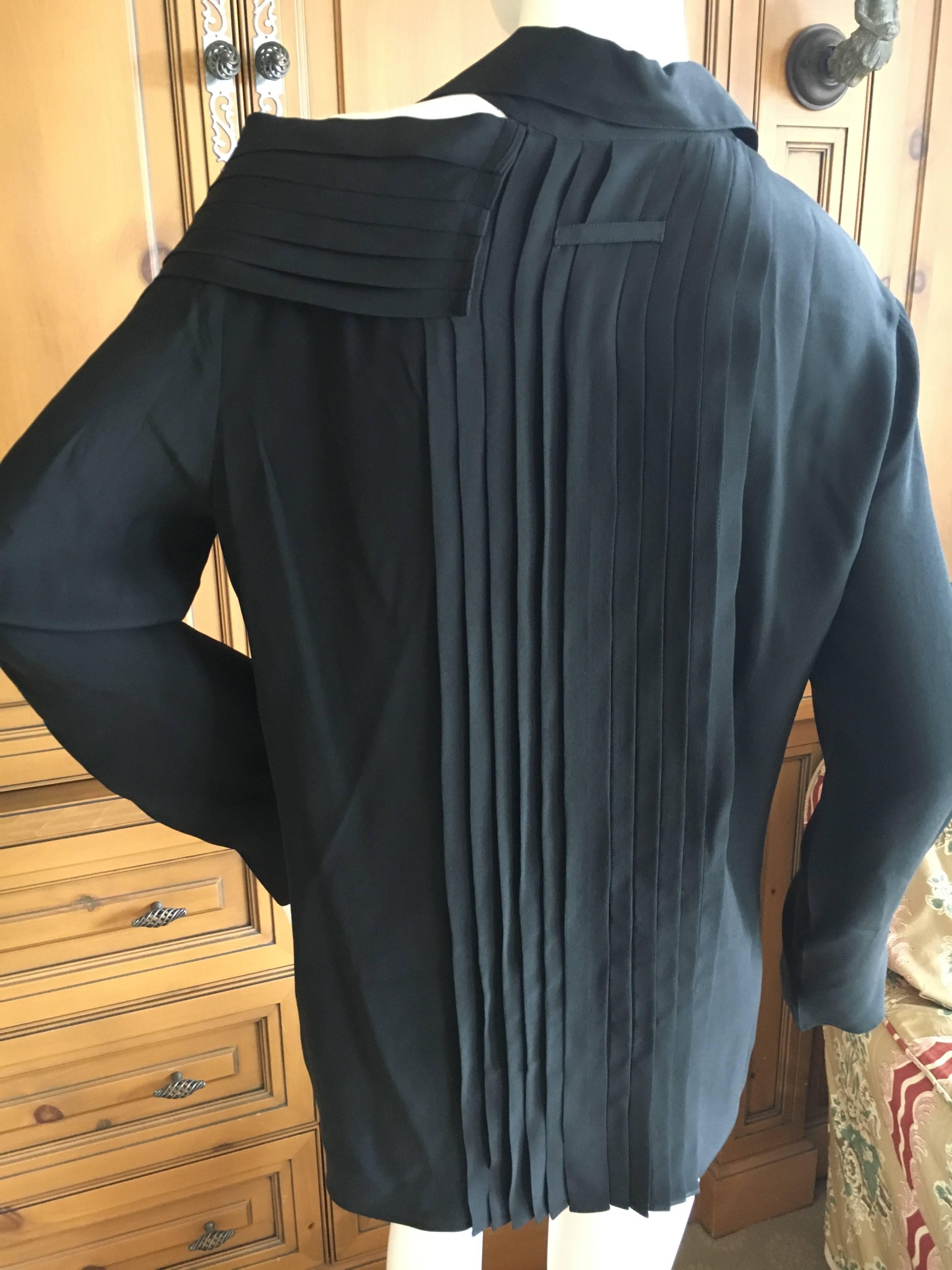 Jean Paul Gaultier Femme Black Silk Tuxedo Shirt with Cut Away Exposed Shoulder In Excellent Condition In Cloverdale, CA