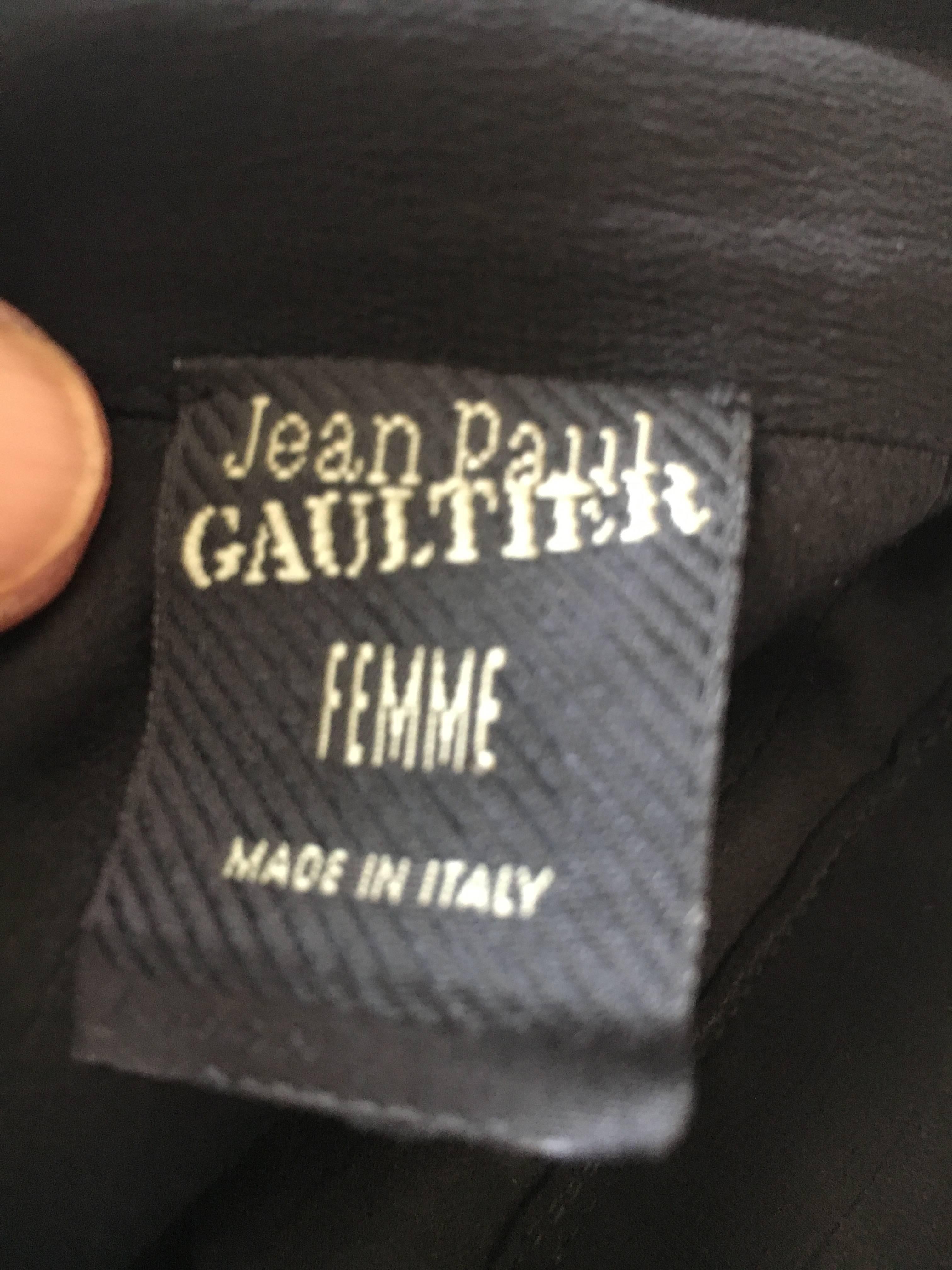 Jean Paul Gaultier Femme Black Silk Tuxedo Shirt with Cut Away Exposed Shoulder 1