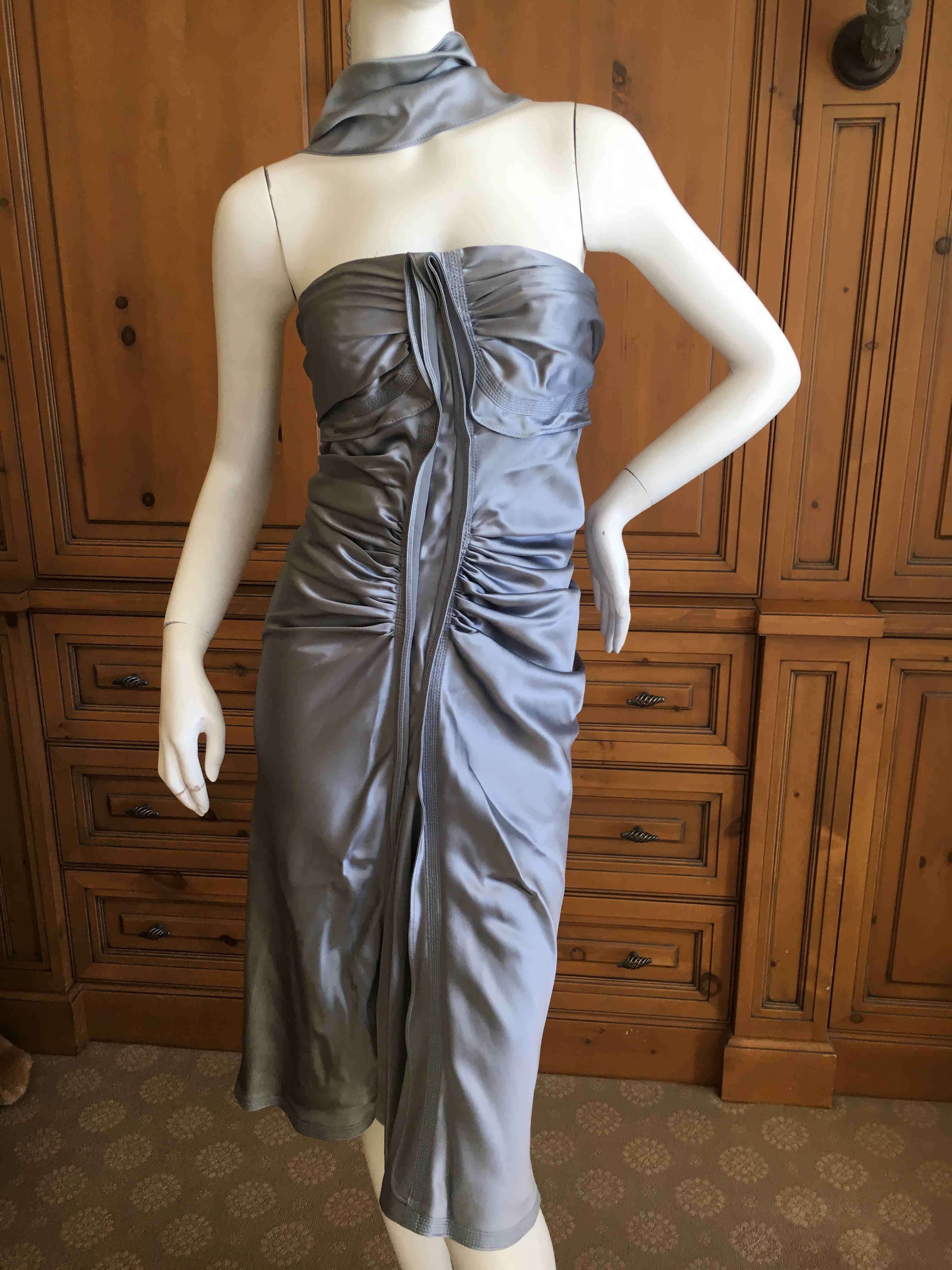 Yves Saint Laurent by Tom Ford Shimmery Silver Silk Dress For Sale 3
