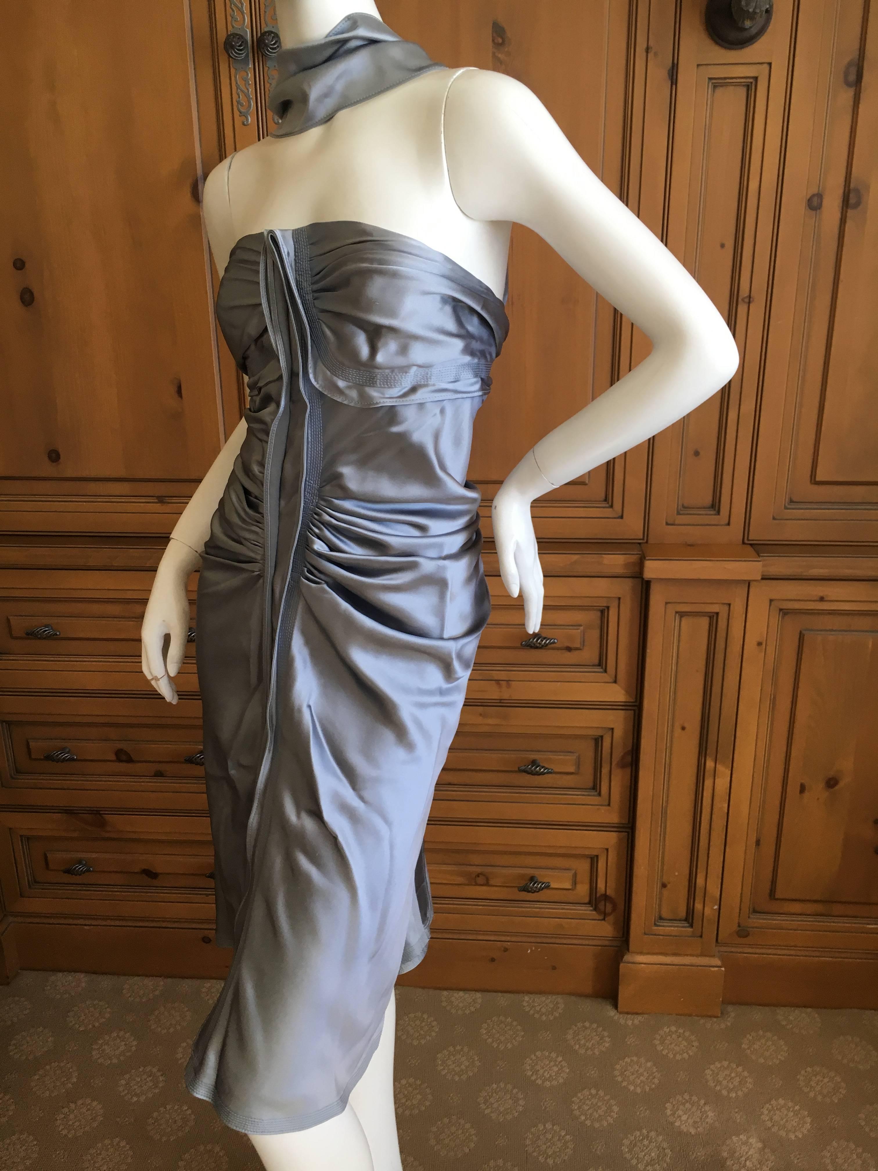 Yves Saint Laurent by Tom Ford Shimmery Silver Silk Dress In Excellent Condition For Sale In Cloverdale, CA