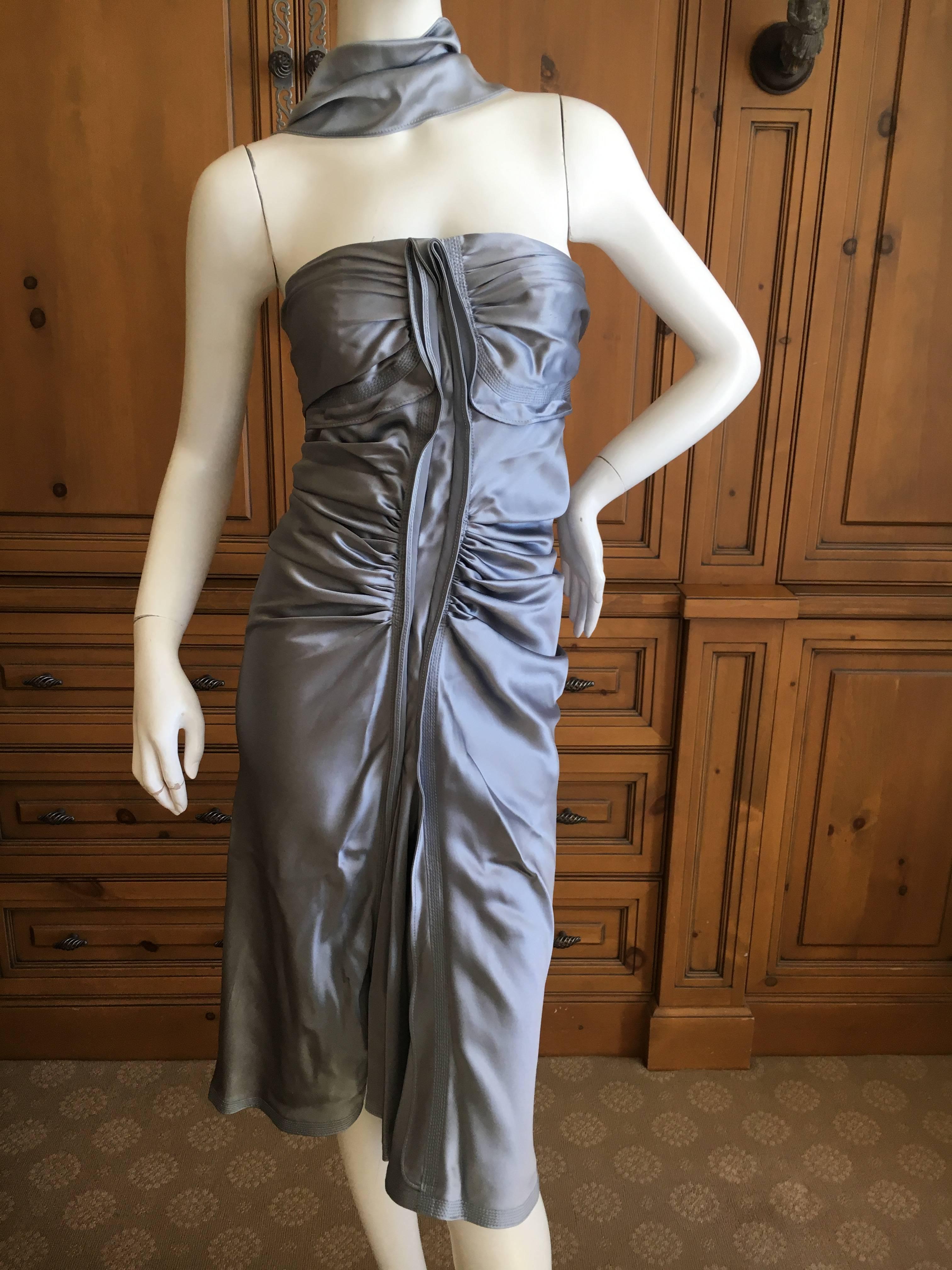 Yves Saint Laurent by Tom Ford Shimmery Silver Silk Dress For Sale 1