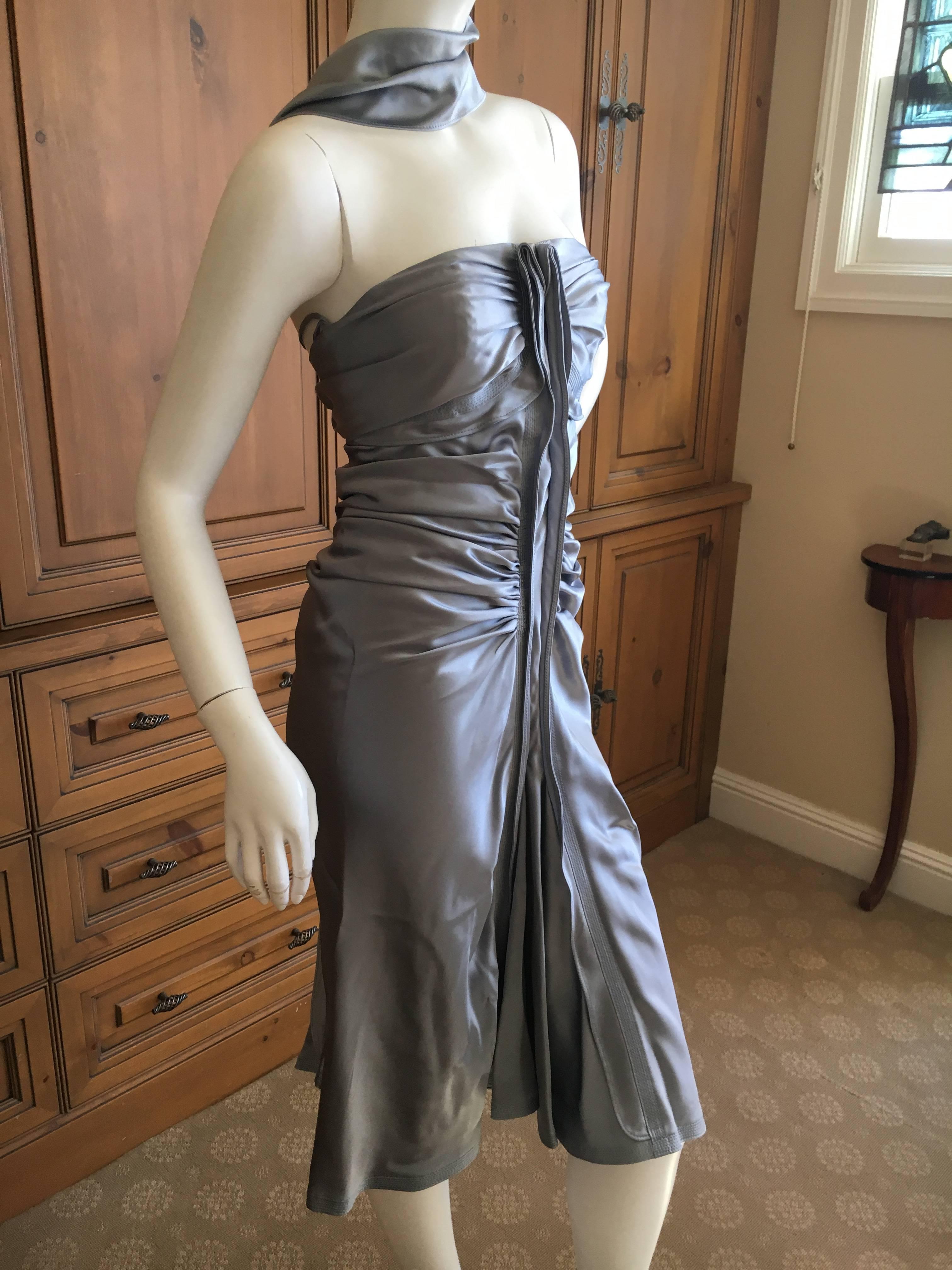 Yves Saint Laurent by Tom Ford Shimmery Silver Silk Dress

Measurements:
Bust 35â
Waist 28 â
Hips 38" 
Length 46â