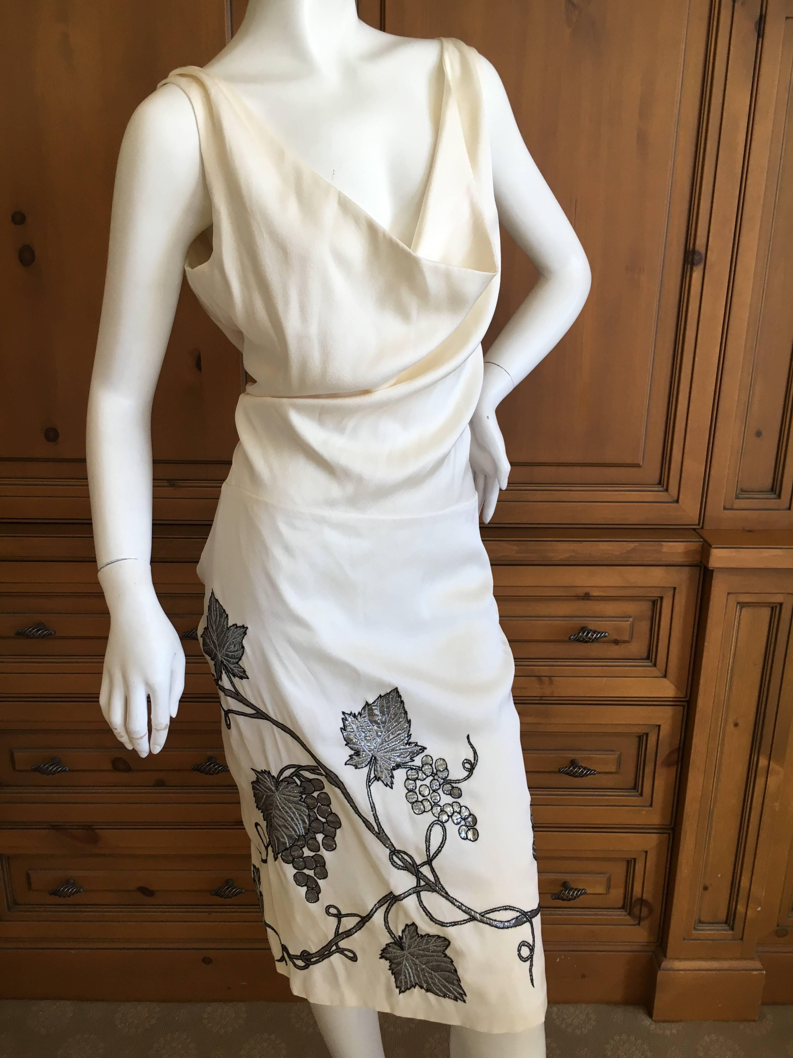 Alexander McQueen Scoop Back Silk Dress with Silver Grape Leaves In Excellent Condition In Cloverdale, CA