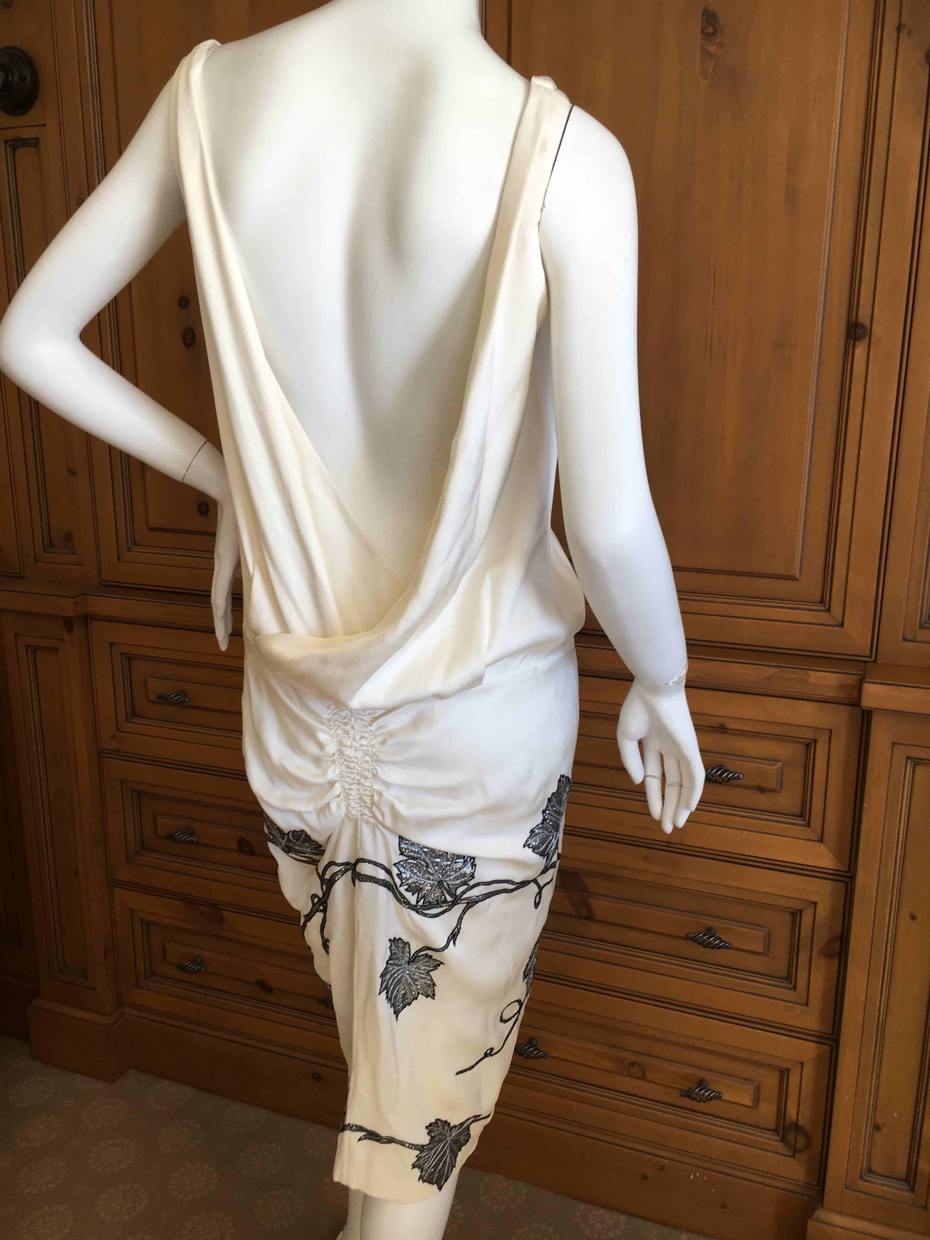 Brown Alexander McQueen Scoop Back Silk Dress with Silver Grape Leaves