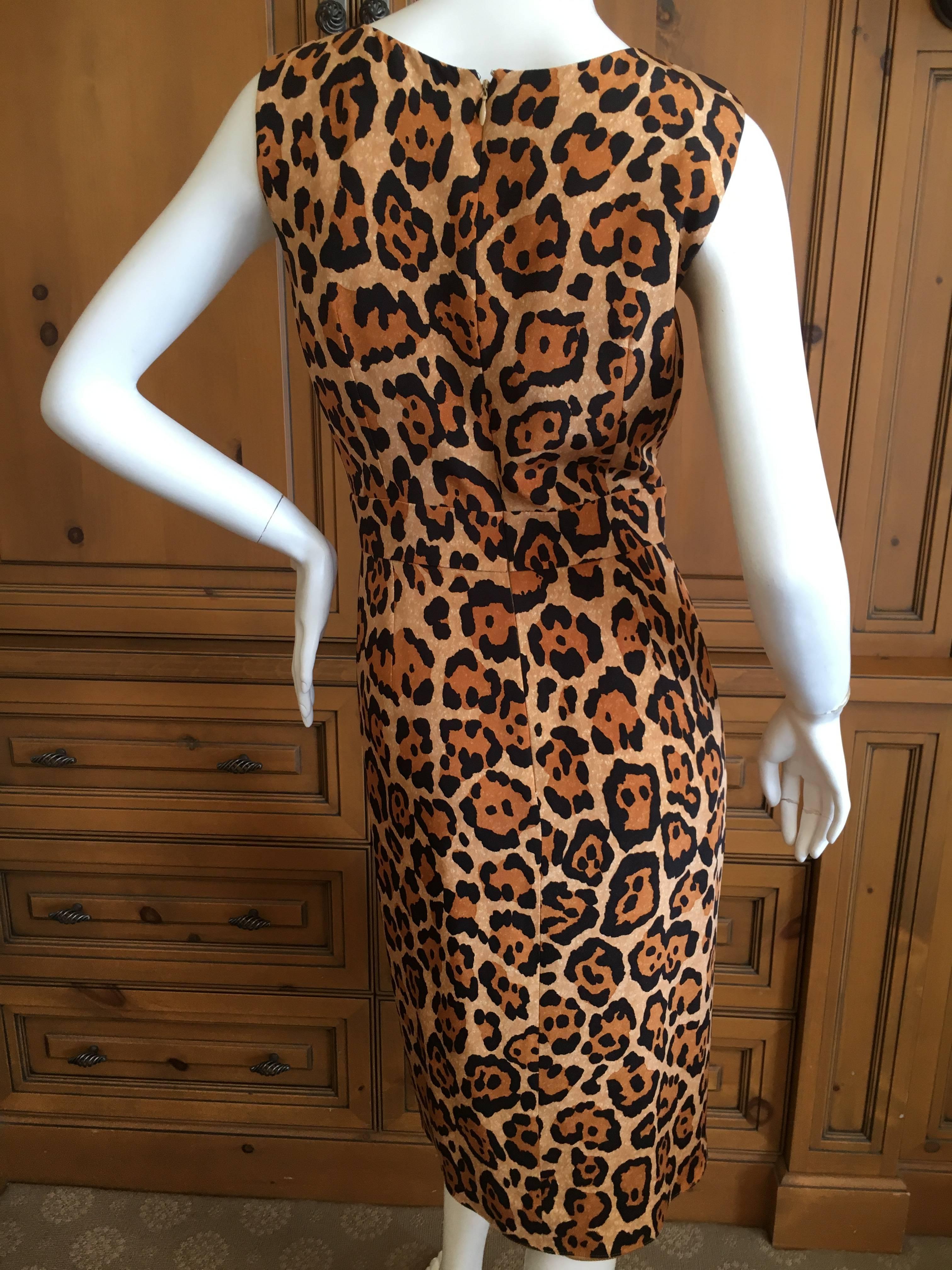 Brown Christian Dior Vintage Sleeveless Silk Leopard Print Dress