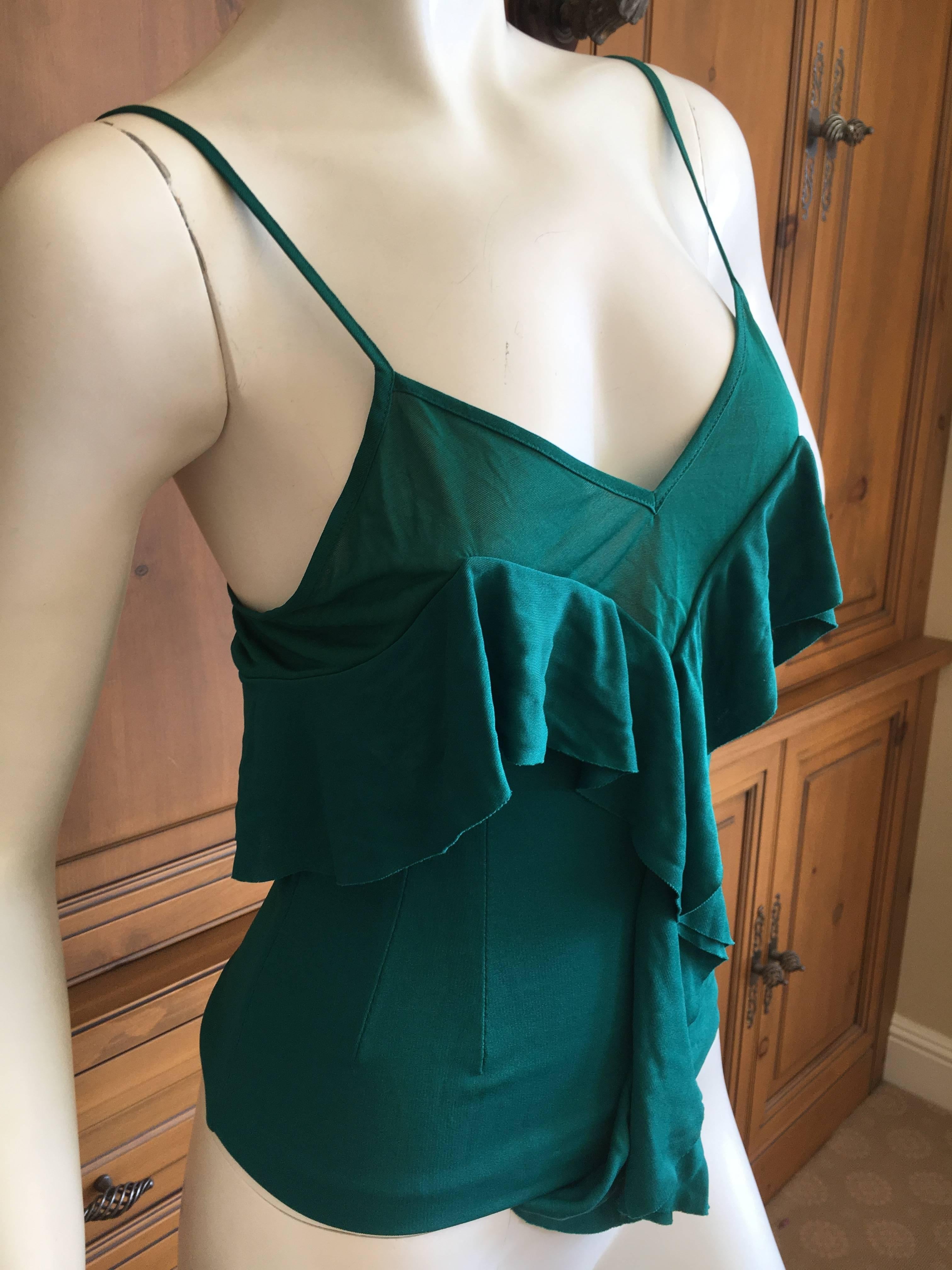 Yves Saint Laurent Fall 2003 by Tom Ford Green Silk Ruffle Top .
New with Tags
Size M
Bust 34"
Length 23"
New with tags