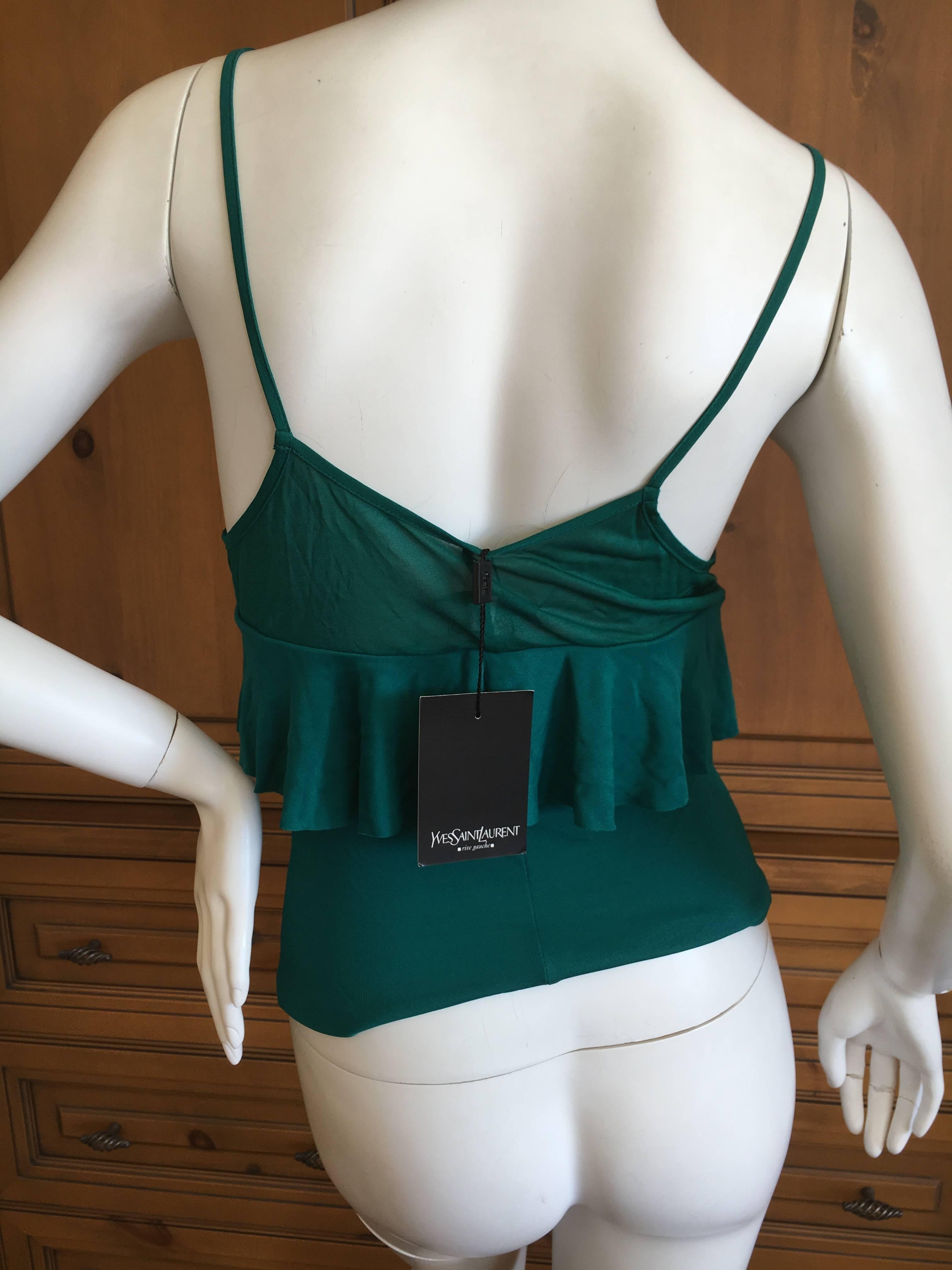 Yves Saint Laurent Fall 2003 by Tom Ford Green Silk Ruffle Top New with Tags In New Condition In Cloverdale, CA