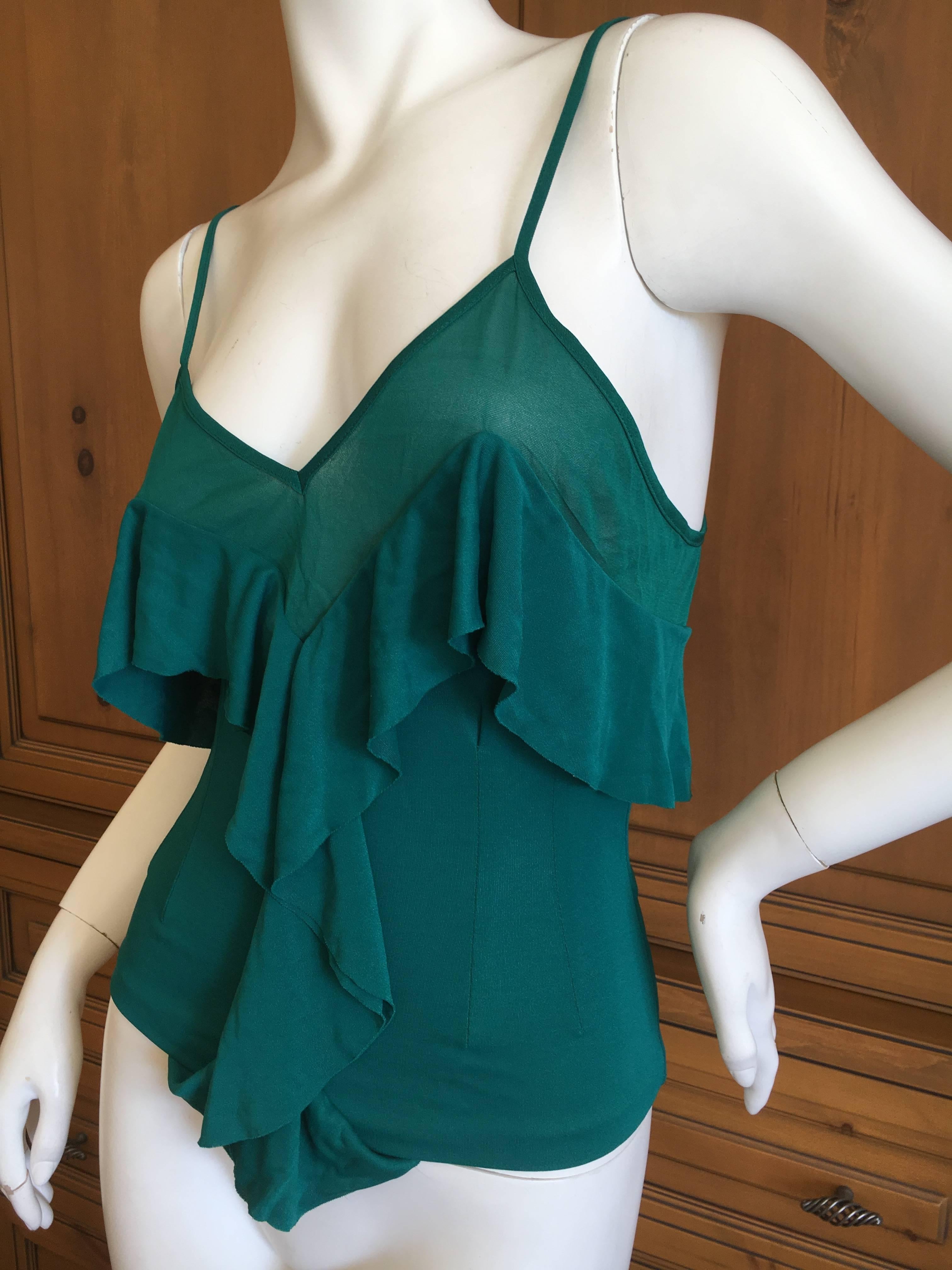 Women's Yves Saint Laurent Fall 2003 by Tom Ford Green Silk Ruffle Top New with Tags