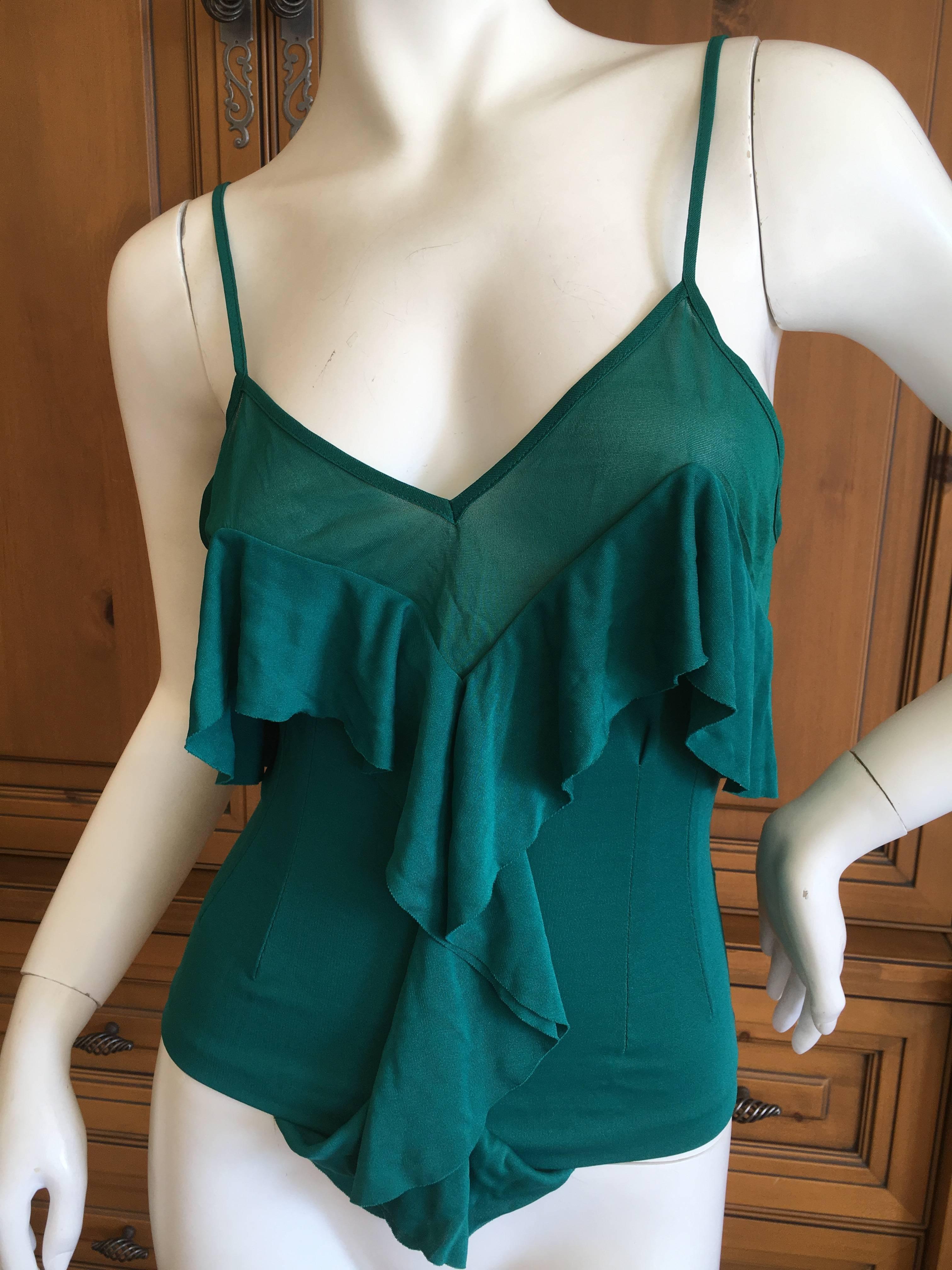 Yves Saint Laurent Fall 2003 by Tom Ford Green Silk Ruffle Top New with Tags 1