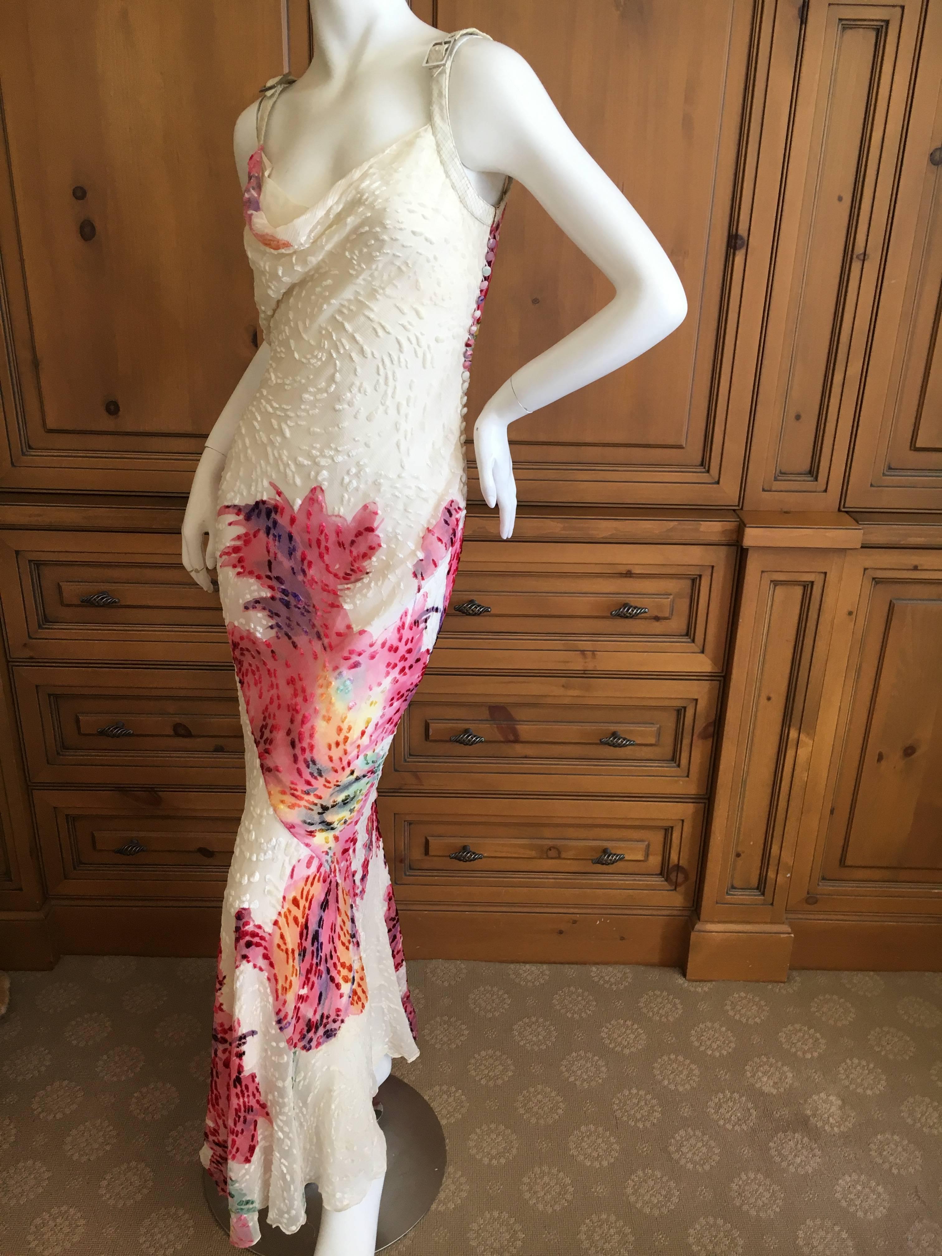 Christian Dior Bias Cut Ivory Devore Velvet Dress w Snakeskin Straps by Galliano For Sale 1