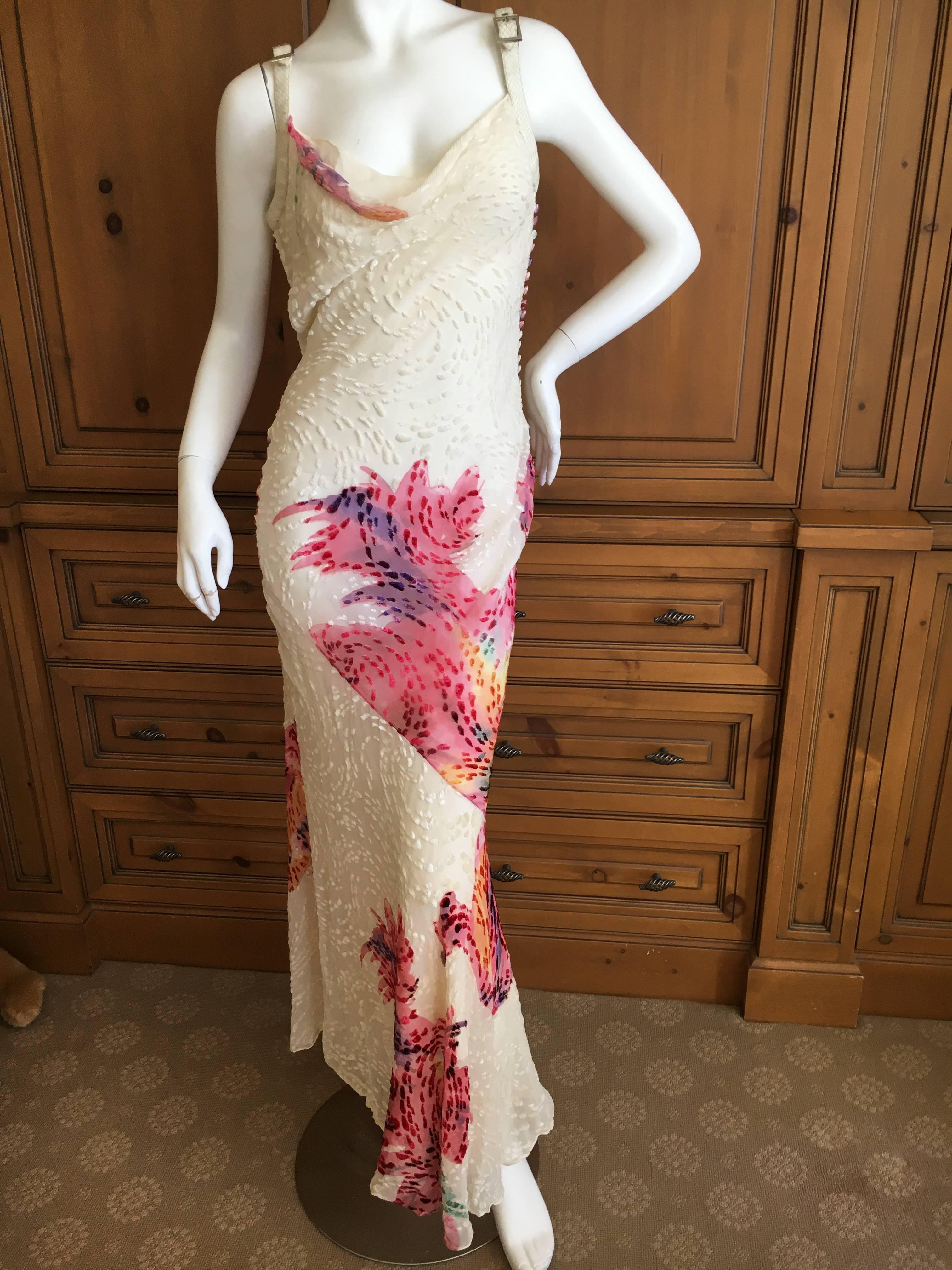 Women's Christian Dior Bias Cut Ivory Devore Velvet Dress w Snakeskin Straps by Galliano For Sale