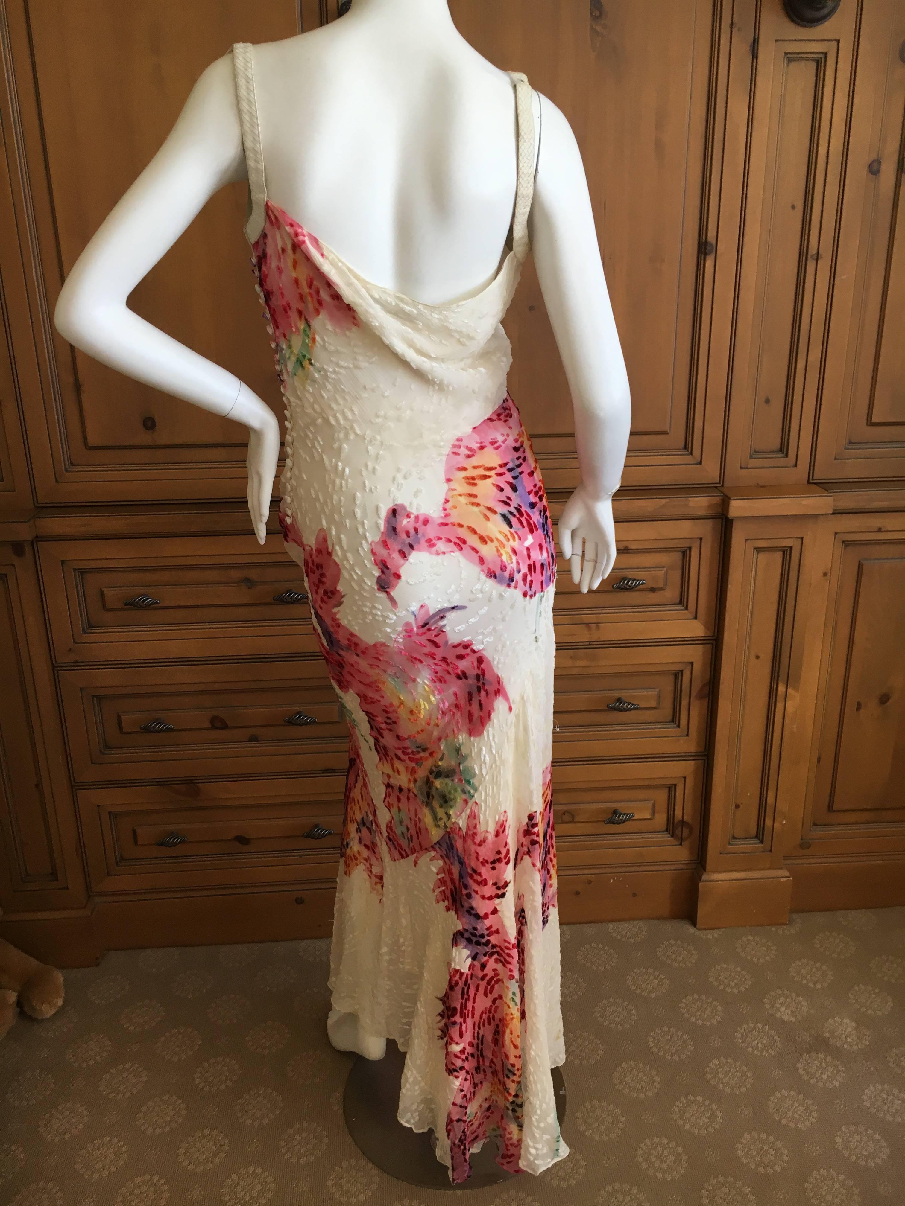 Beige Christian Dior Bias Cut Ivory Devore Velvet Dress w Snakeskin Straps by Galliano For Sale