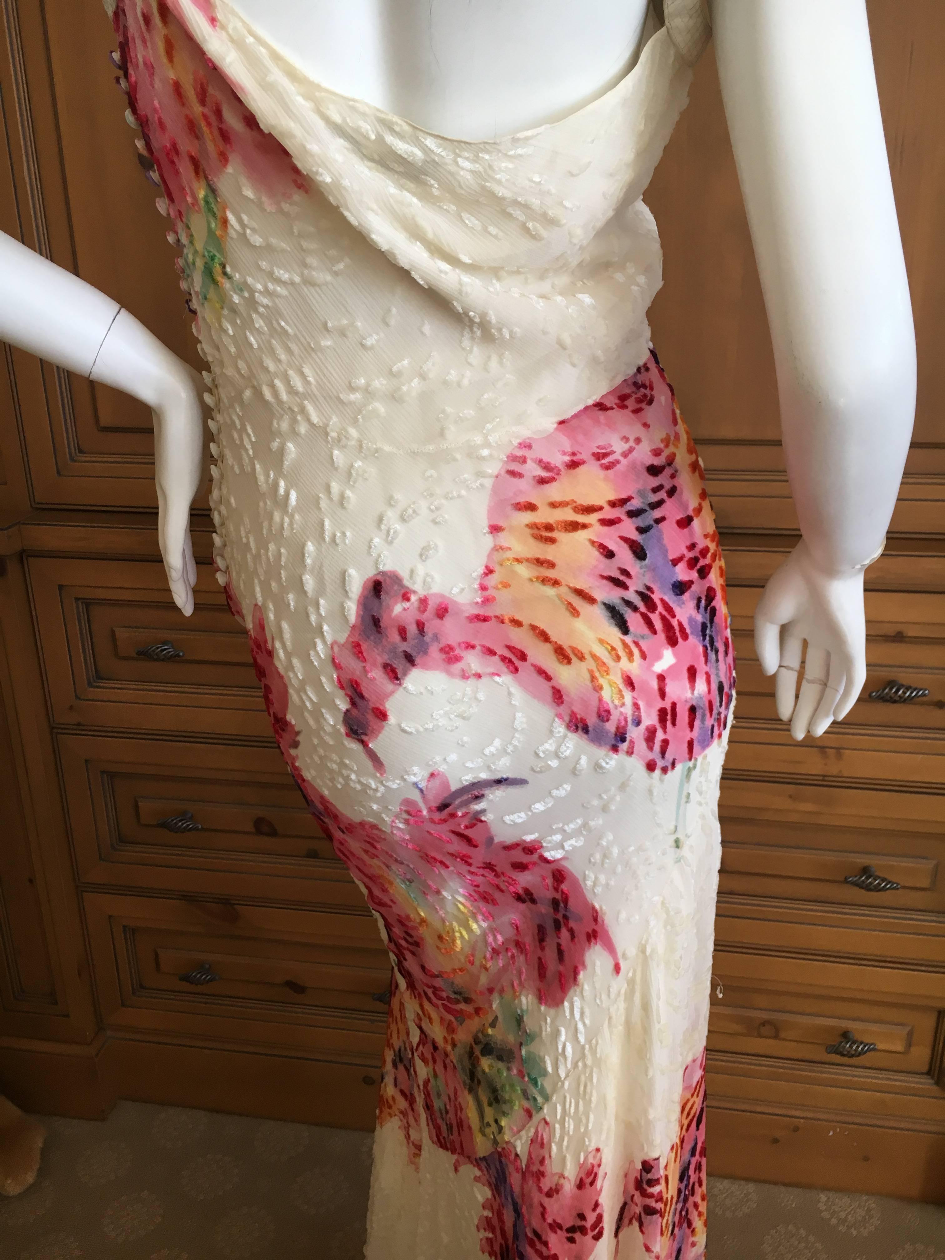 Christian Dior Bias Cut Ivory Devore Velvet Dress w Snakeskin Straps by Galliano For Sale 2