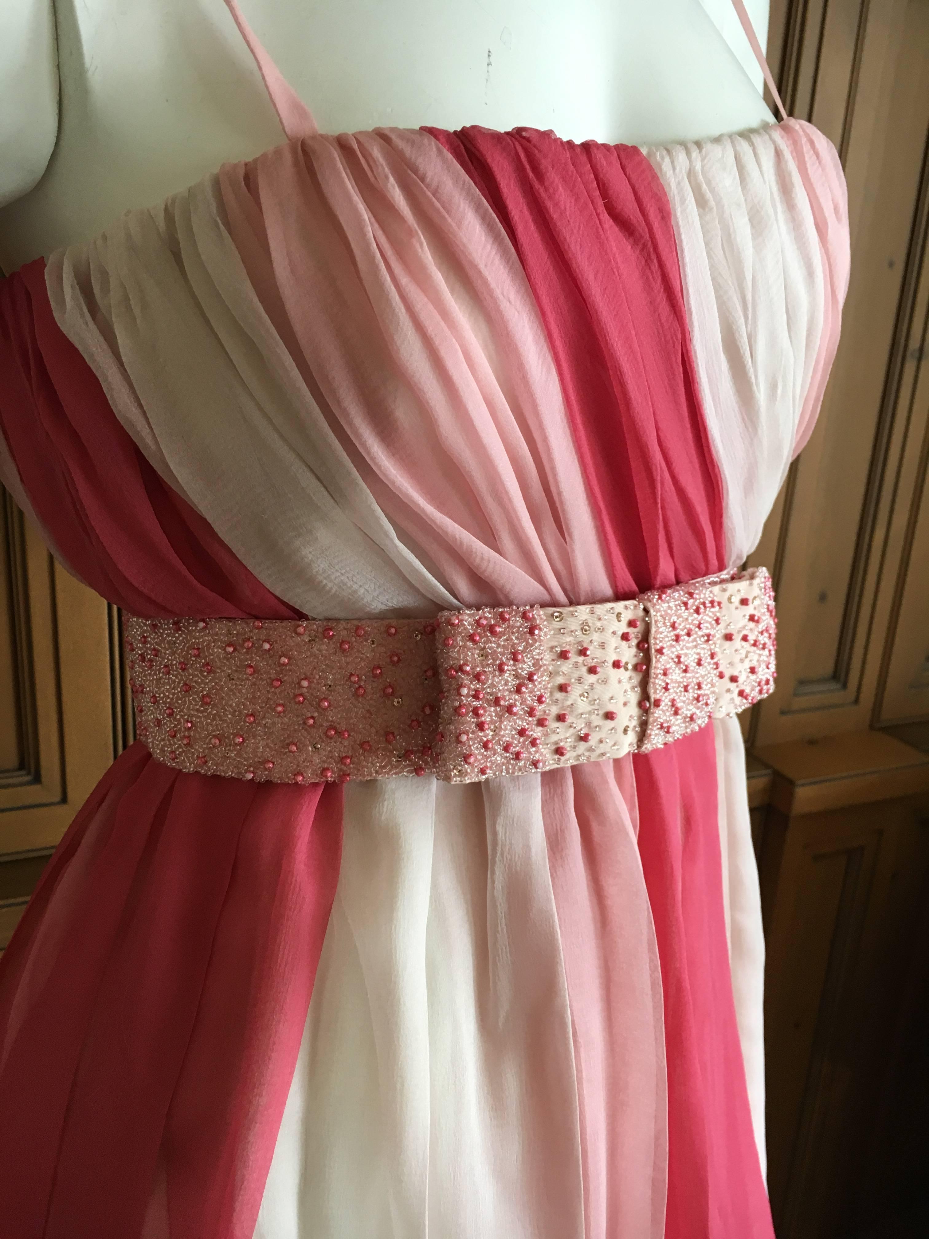 Pink Christian Dior Silk Chiffon Tunic with Lesage Beaded Bow Belt For Sale