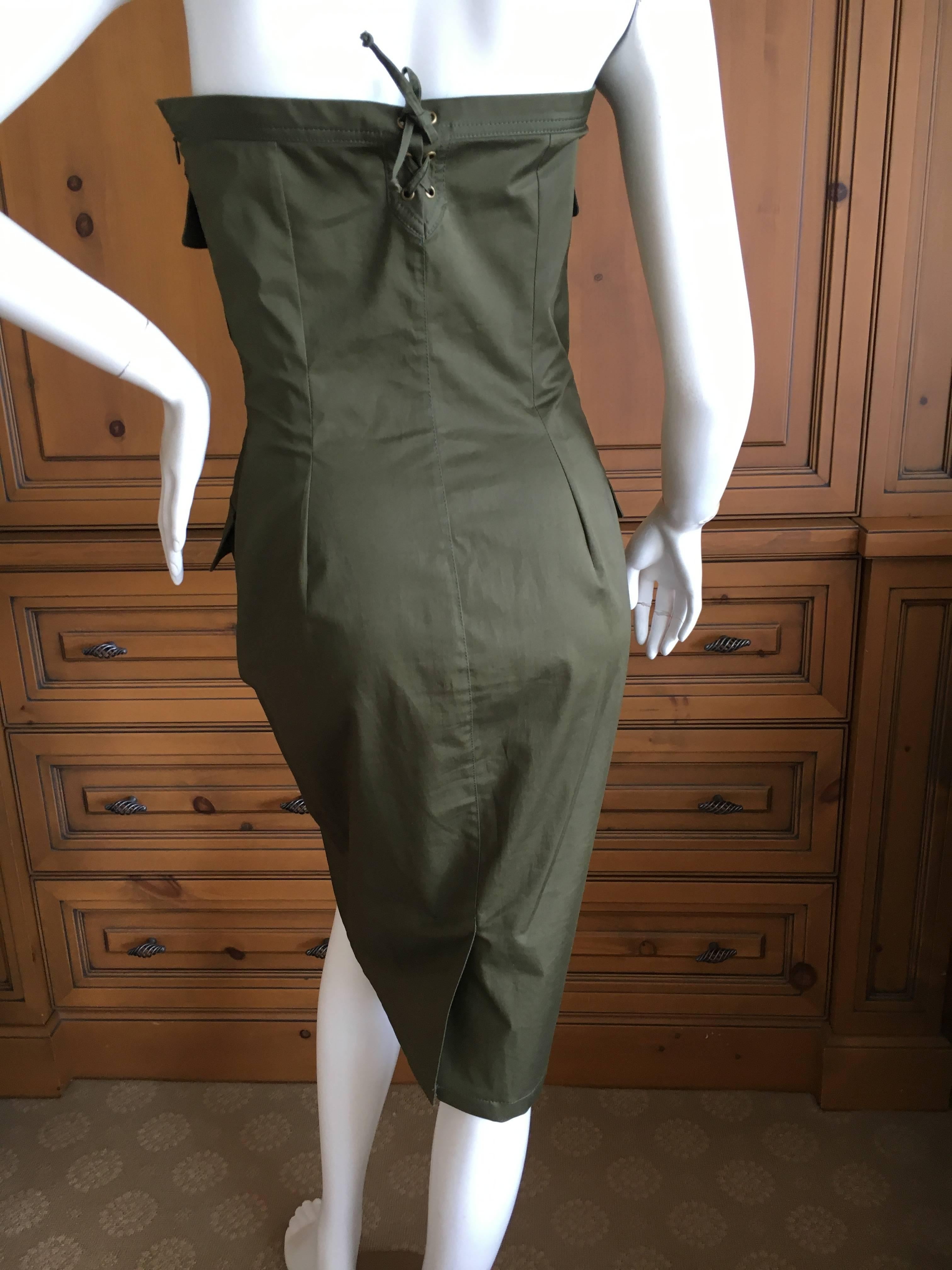Yves Saint Laurent by Tom Ford Strapless Safari Dress with Corset Lacing In Excellent Condition For Sale In Cloverdale, CA