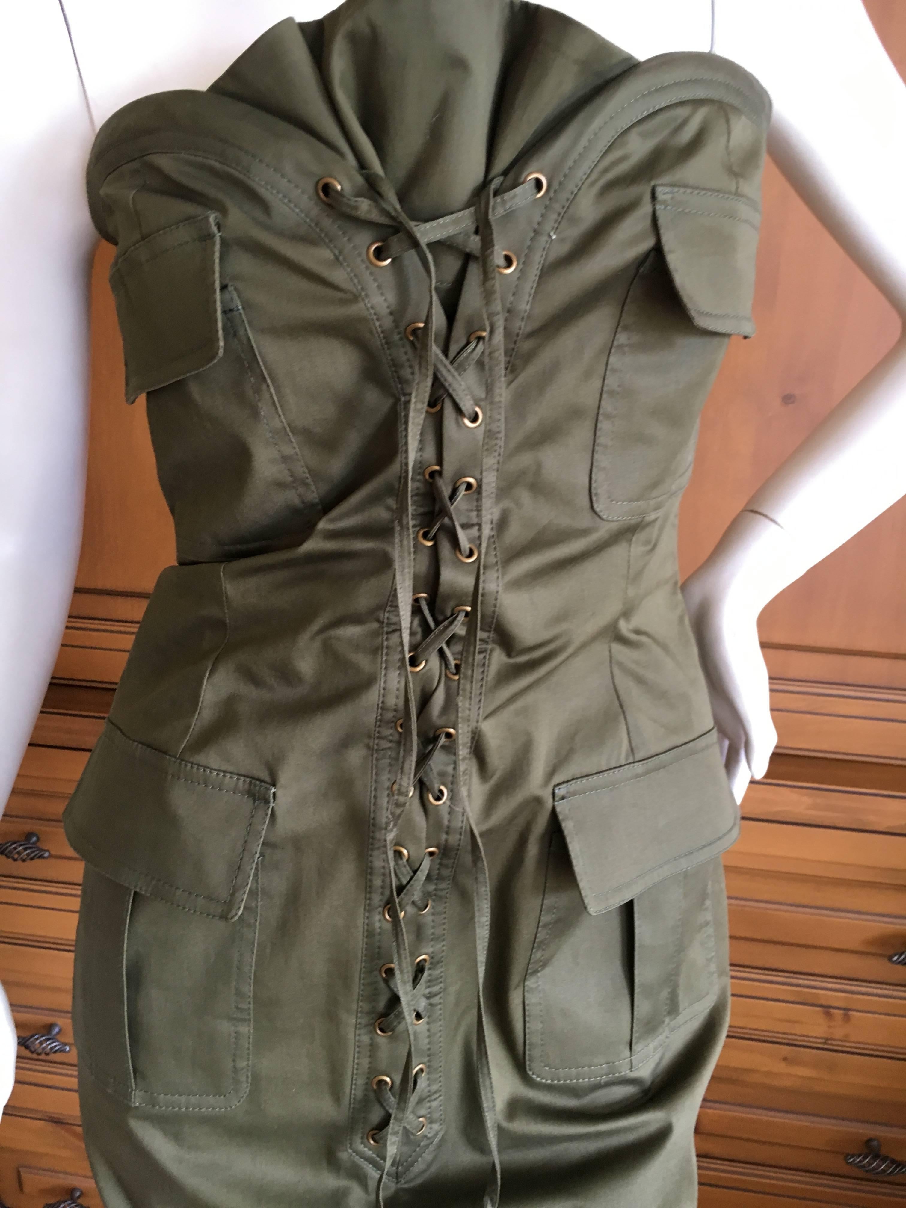 Yves Saint Laurent by Tom Ford Strapless Safari Dress with Corset Lacing For Sale 4
